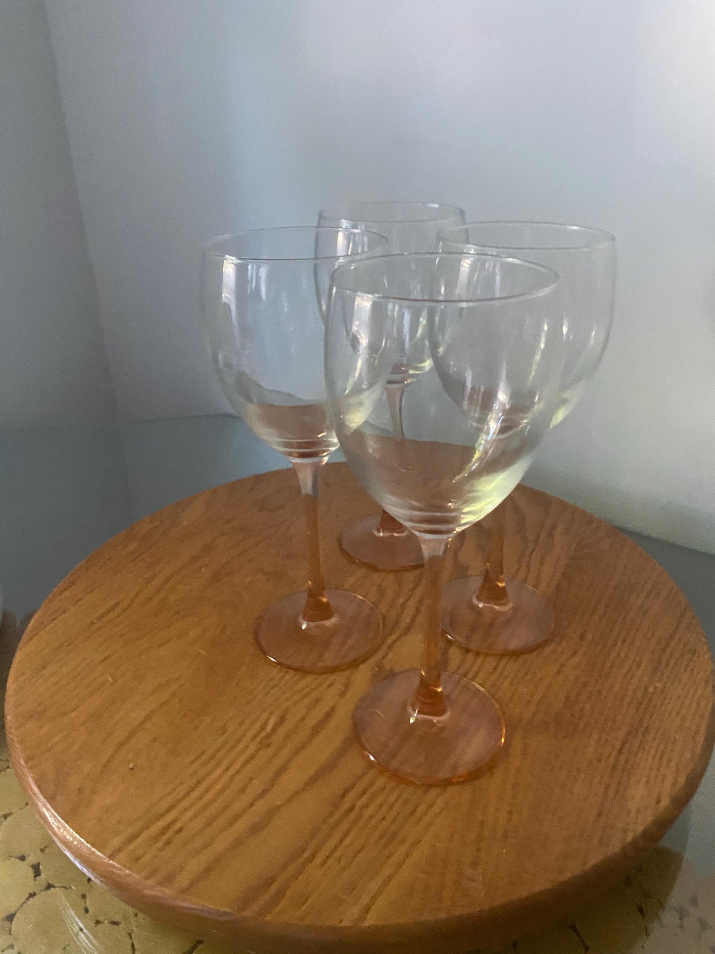 Retro Luminarc Pink Stem Wine Glasses Made in France Set of 4