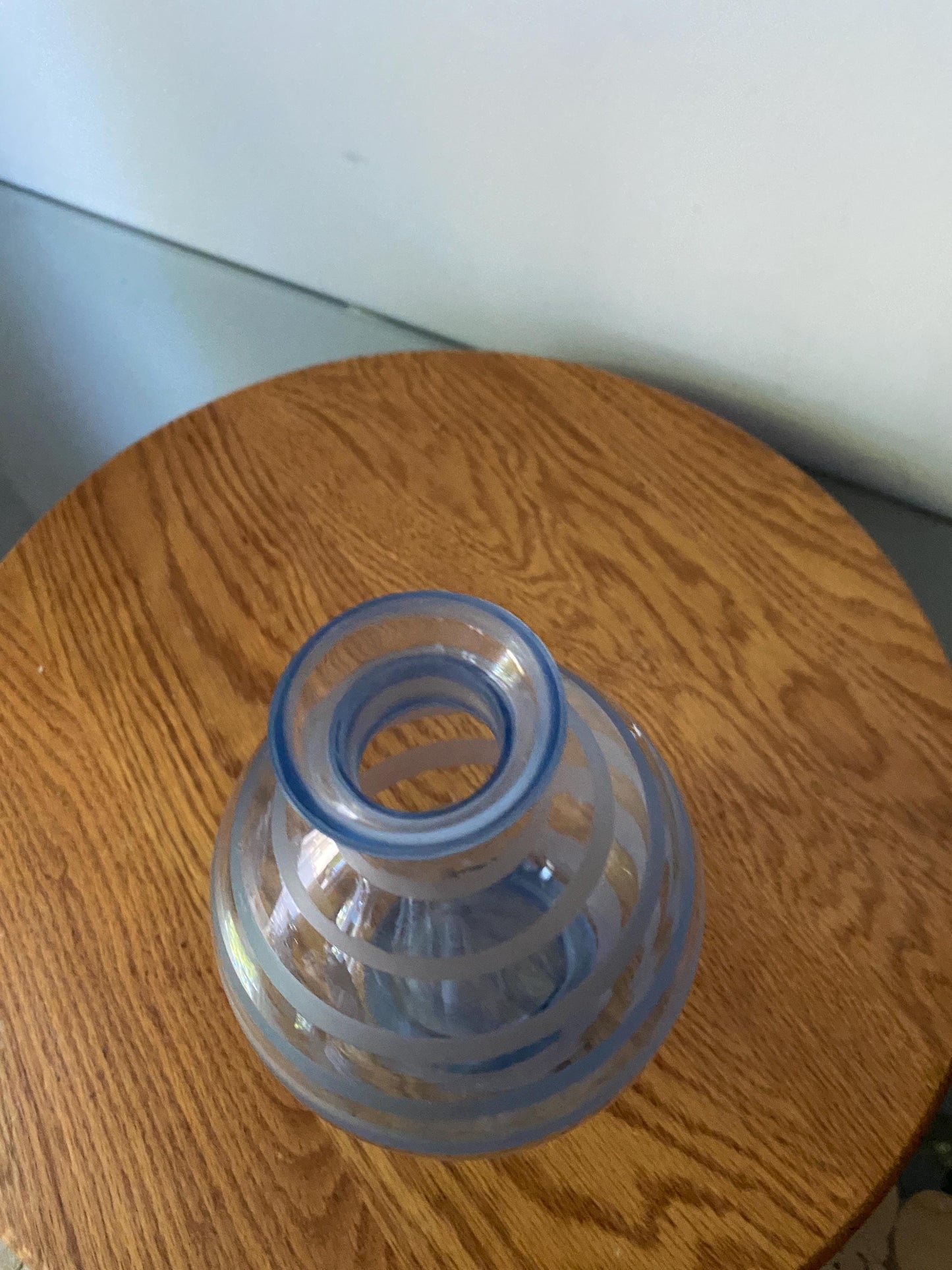 Small Vintage Frosted Light Blue Glass Decanter with Stripes