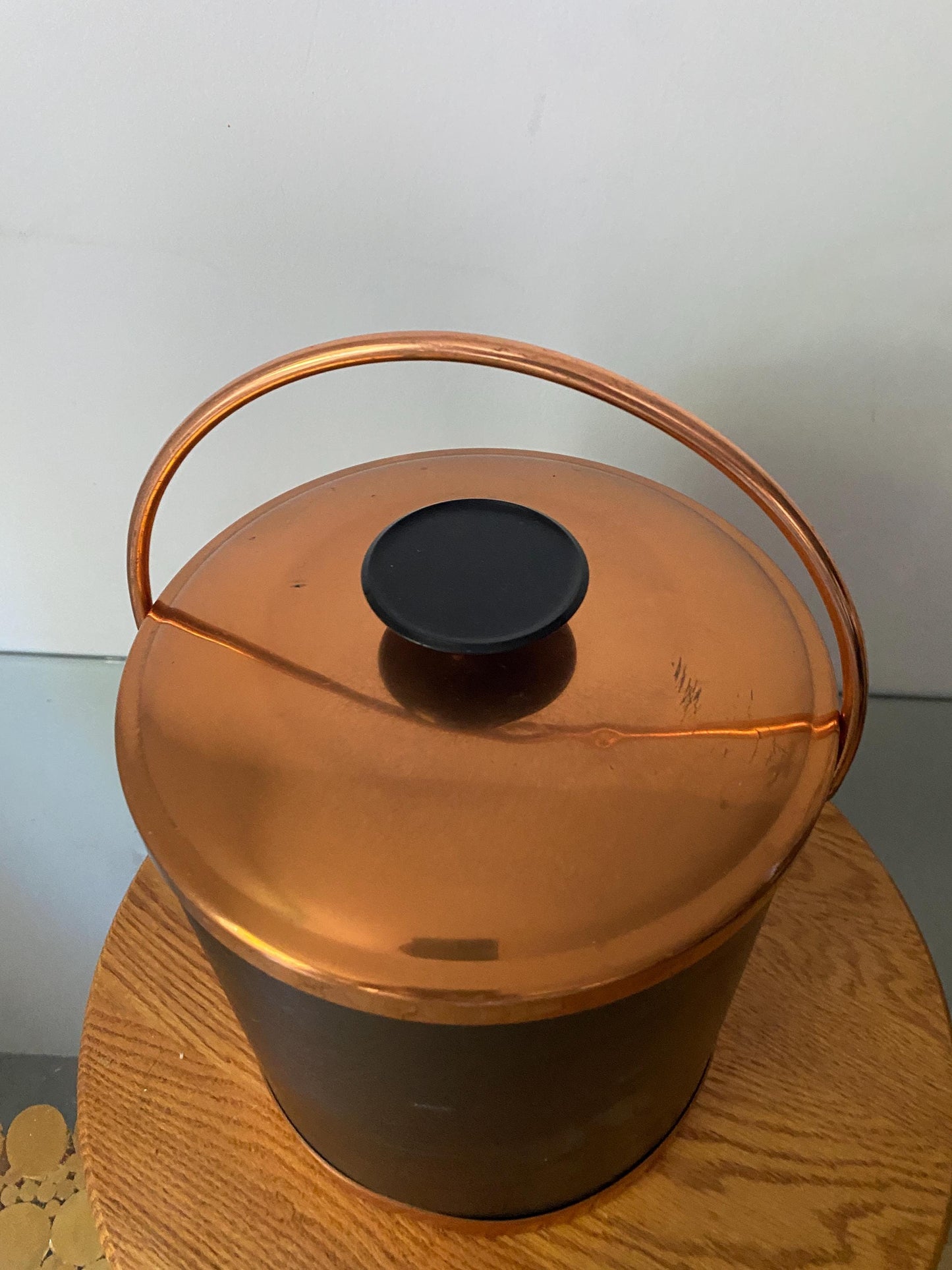 MCM Black  Vinyl Ice Bucket with Copper with Copper Tongs