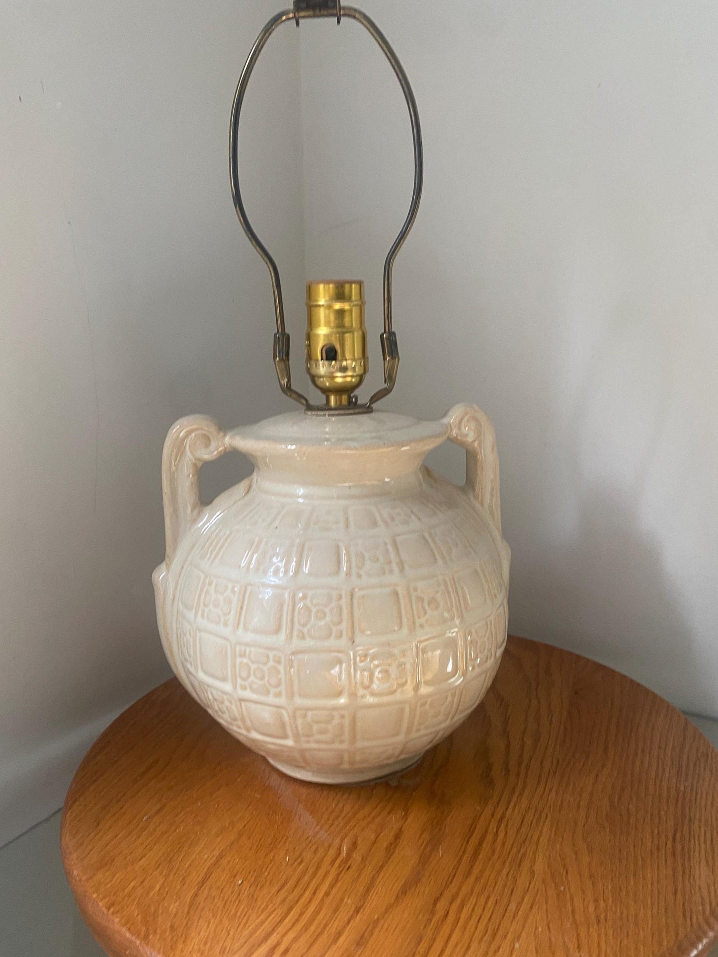 Vintage Medium Cream Double Handle Ceramic Table Lamp No Shade