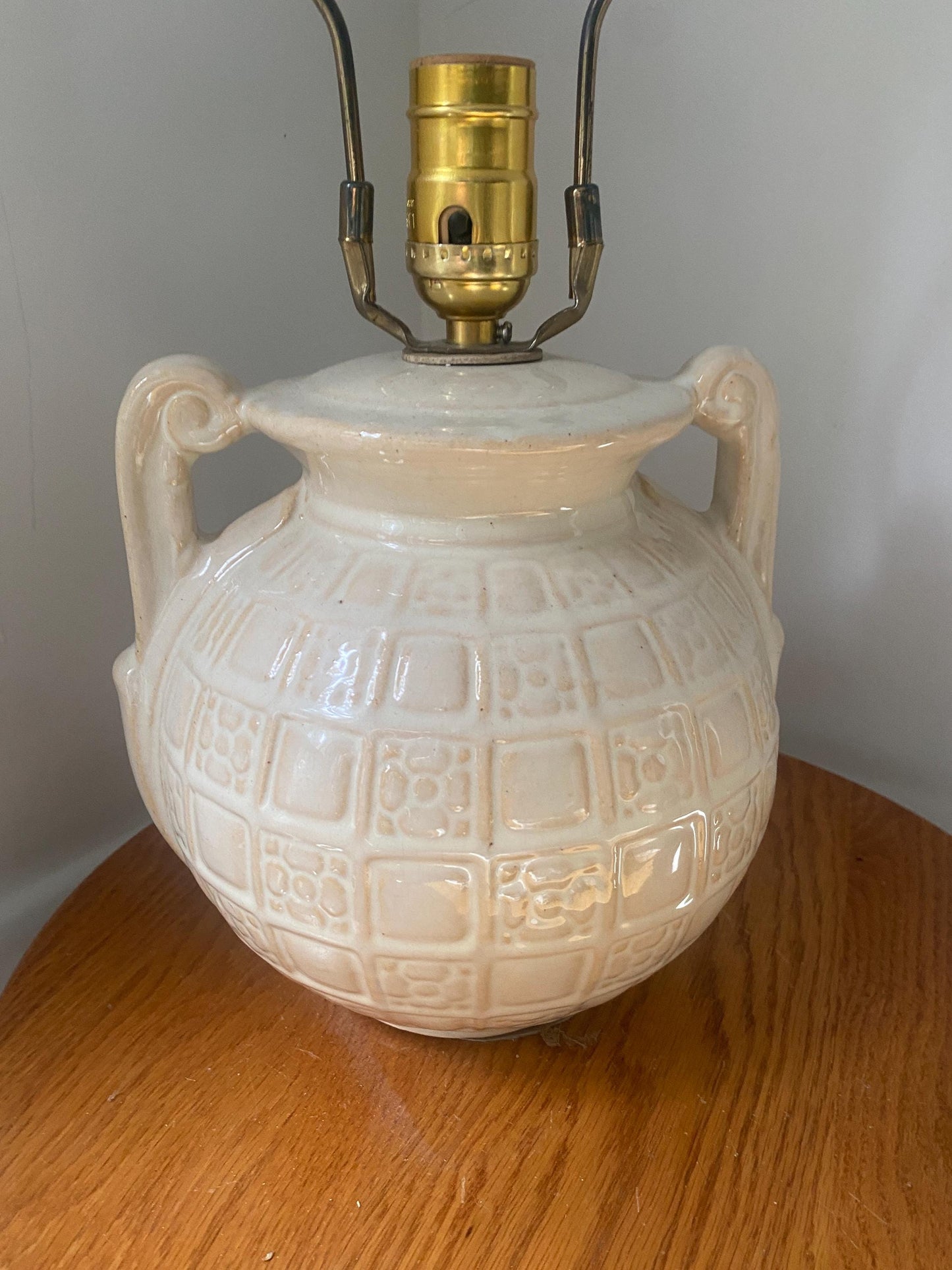 Vintage Medium Cream Double Handle Ceramic Table Lamp No Shade