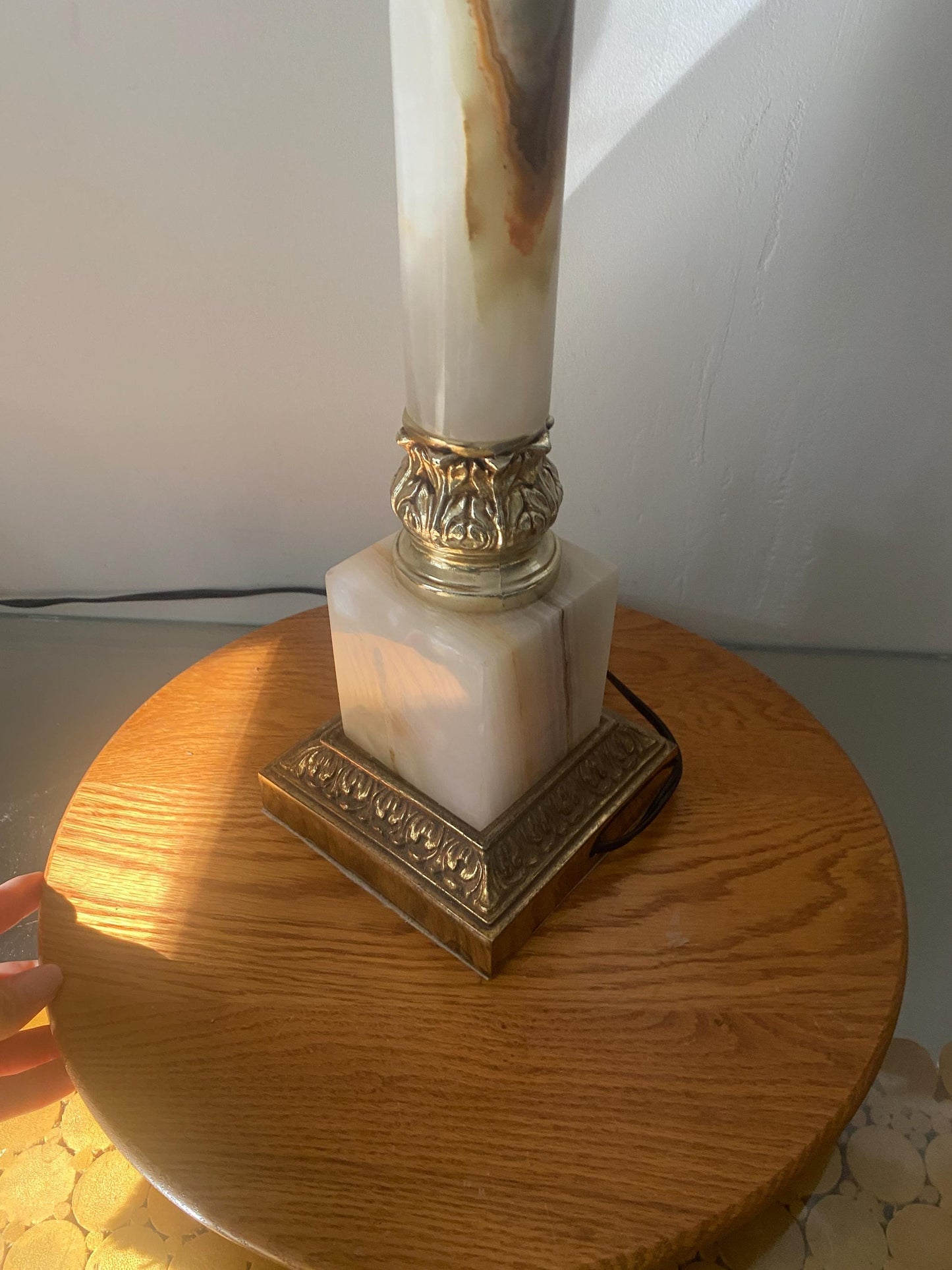 MCM Neoclassical Onyx Marble Table Lamp No Shade