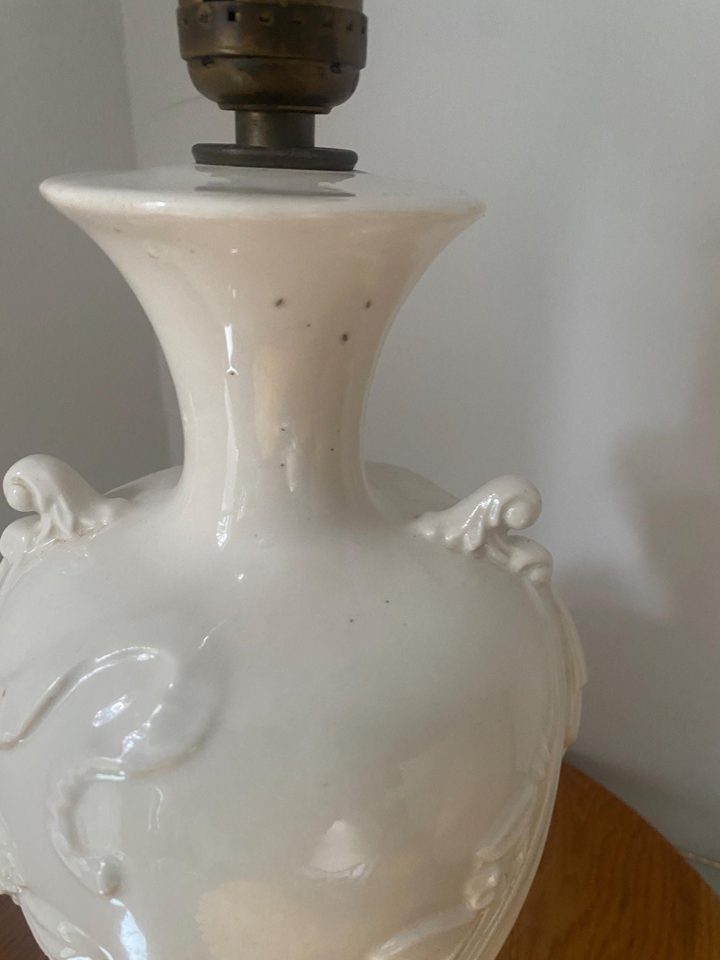Antique Cream Ceramic Lamp with Brass Base No Shade Included