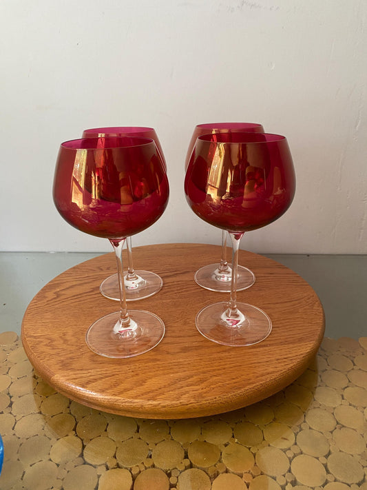 Set of 4 Oversized Cranberry Flash Wine Glasses