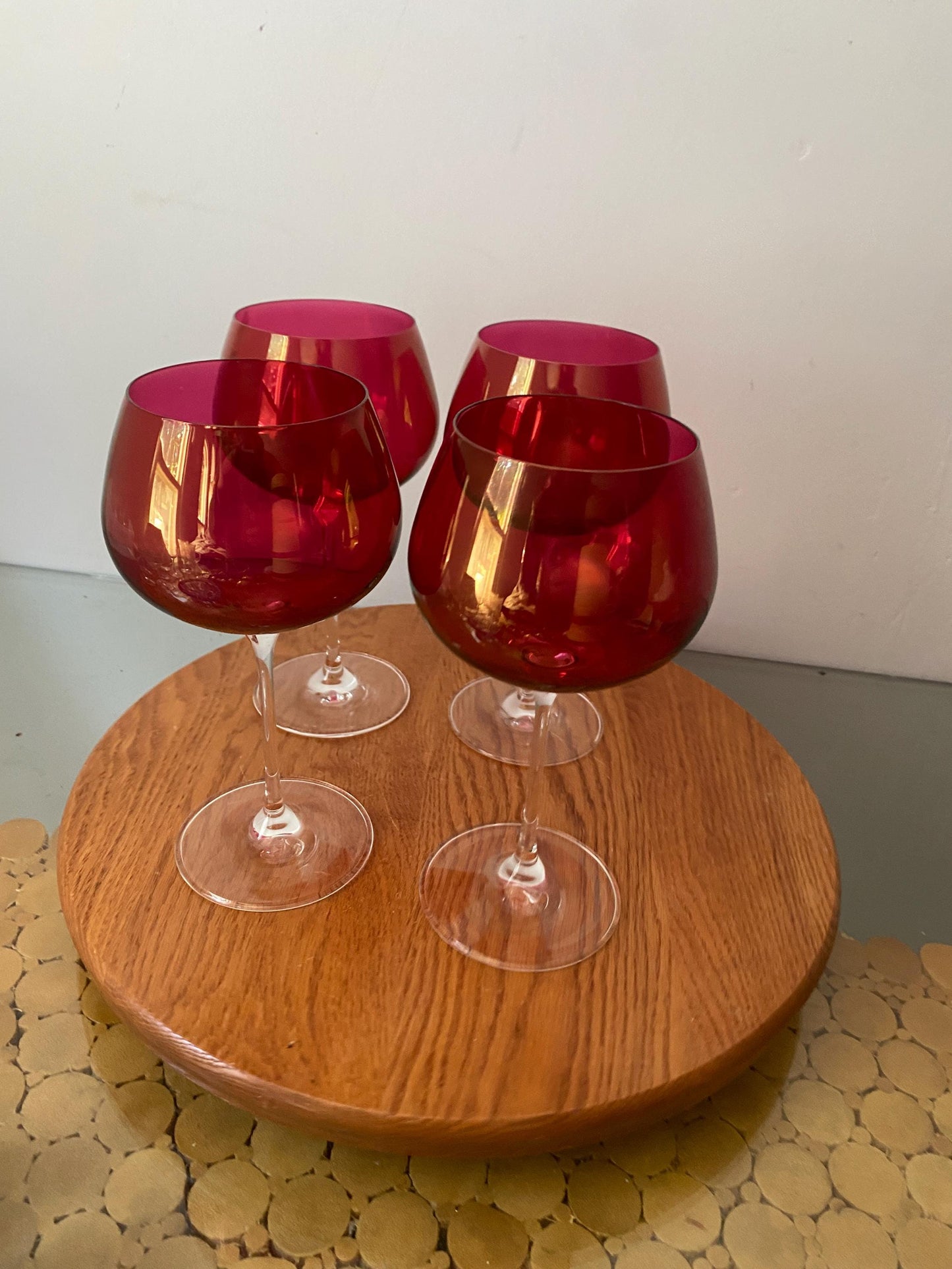 Set of 4 Oversized Cranberry Flash Wine Glasses
