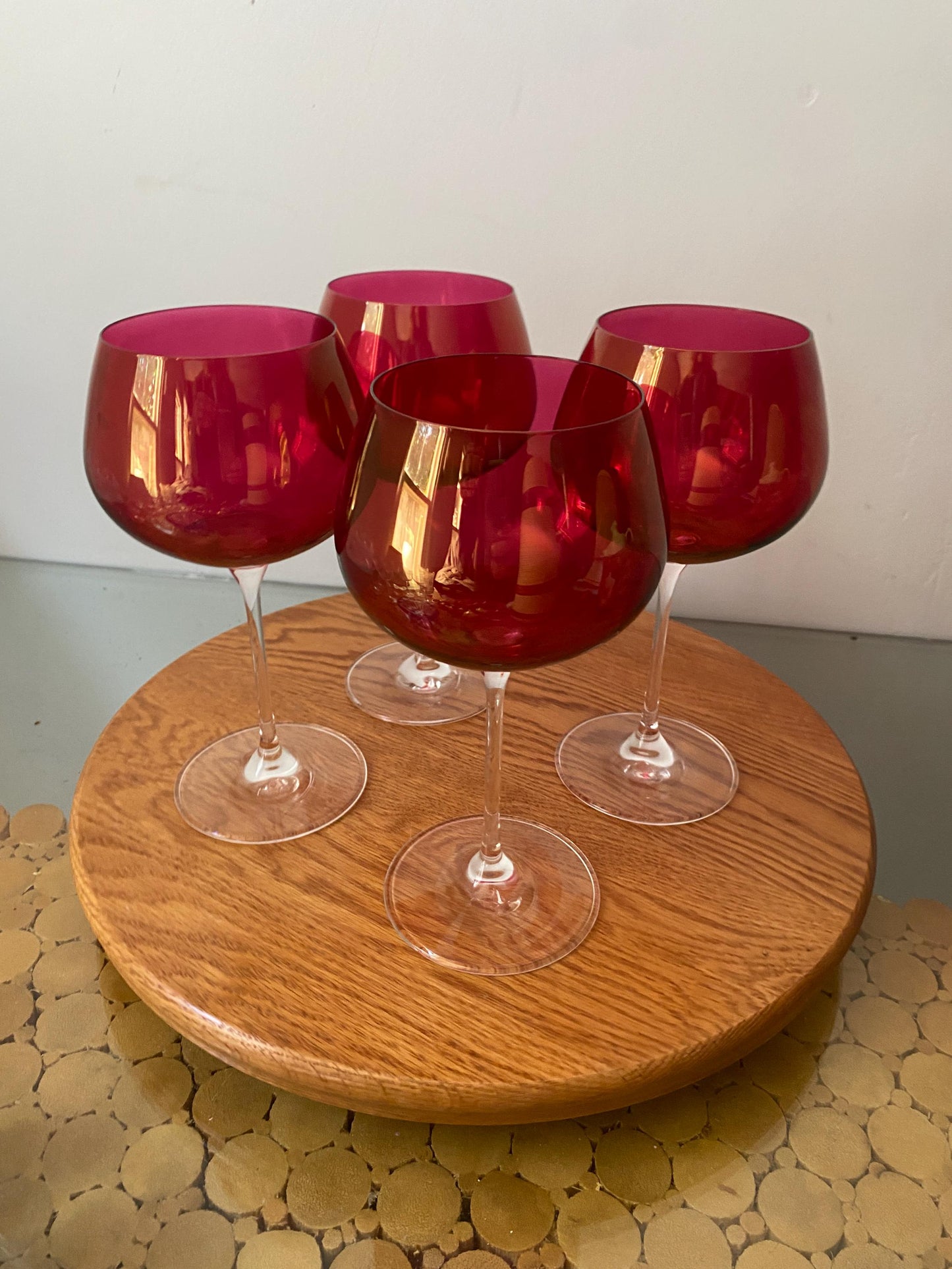 Set of 4 Oversized Cranberry Flash Wine Glasses