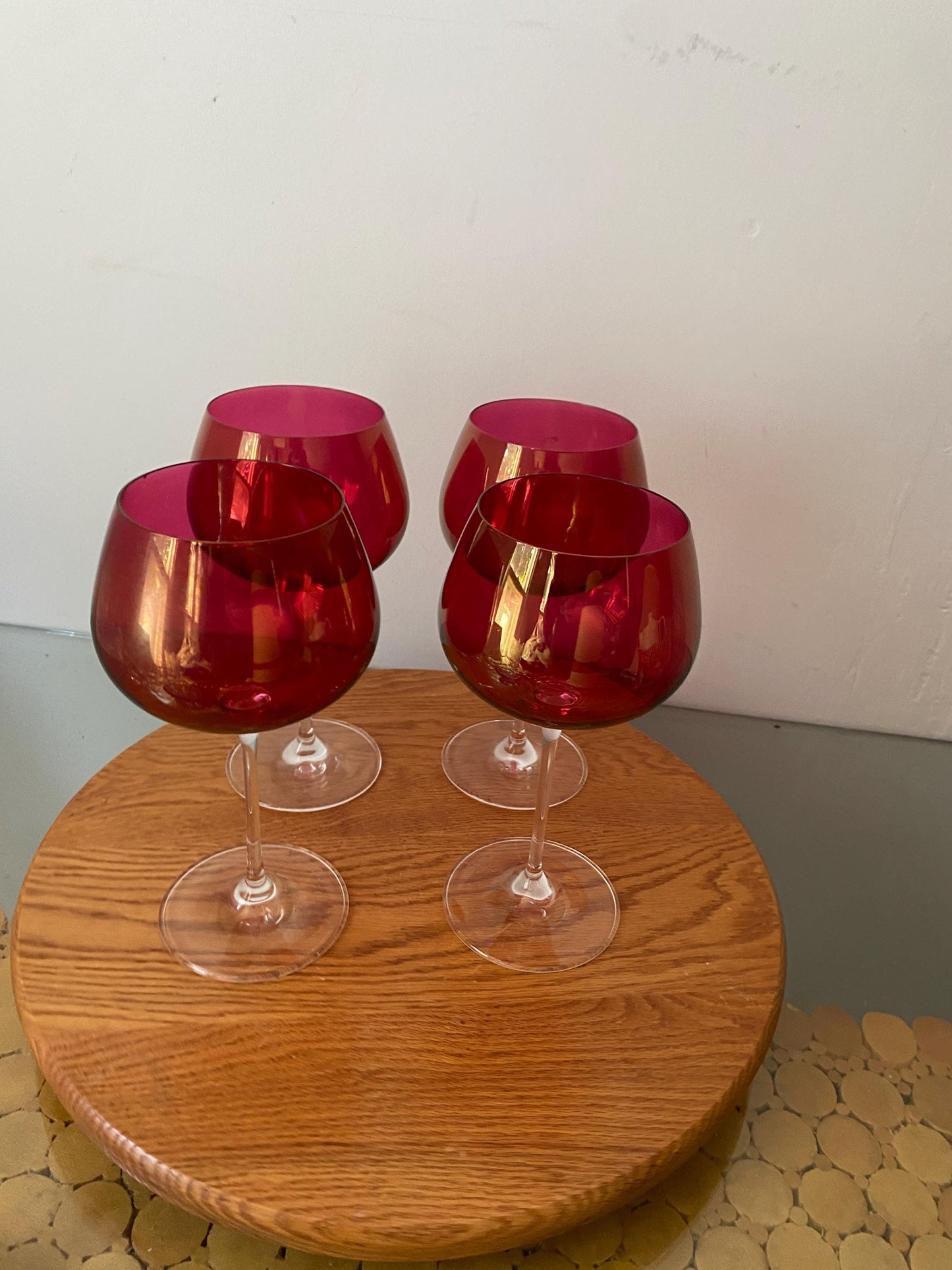 Set of 4 Oversized Cranberry Flash Wine Glasses