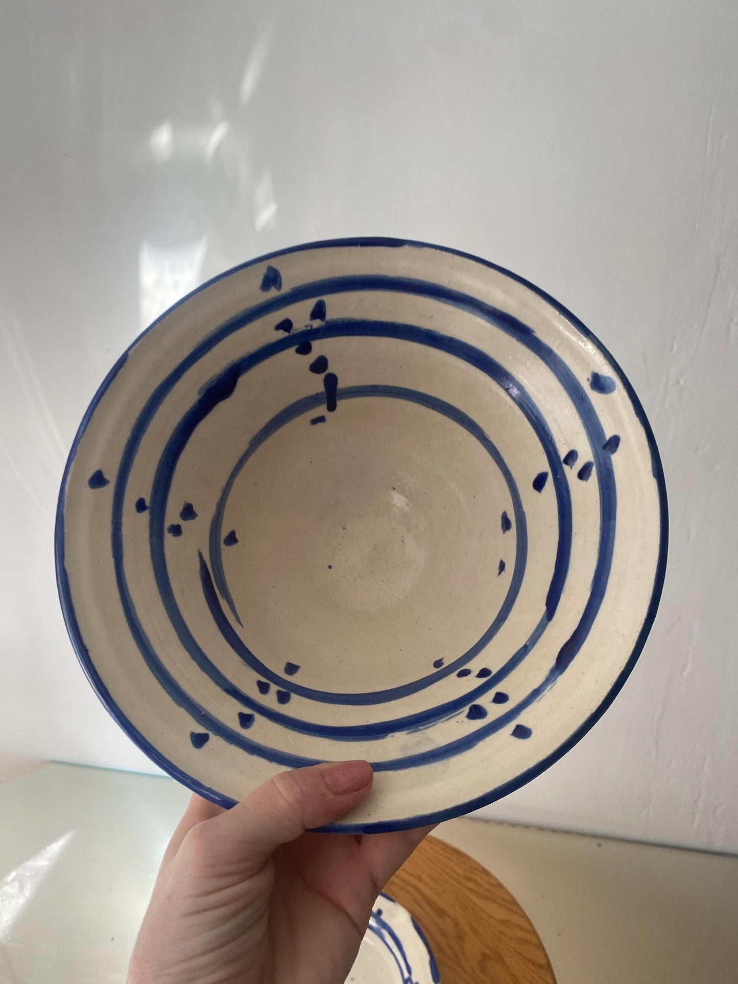 Pair of Studio Pottery Cobalt Blue Detail Bowl & Plate Set