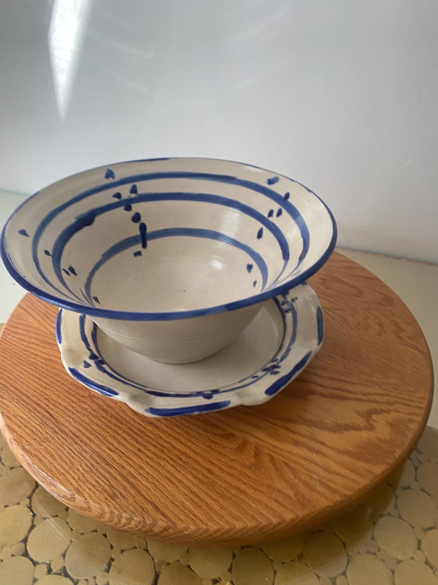 Pair of Studio Pottery Cobalt Blue Detail Bowl & Plate Set