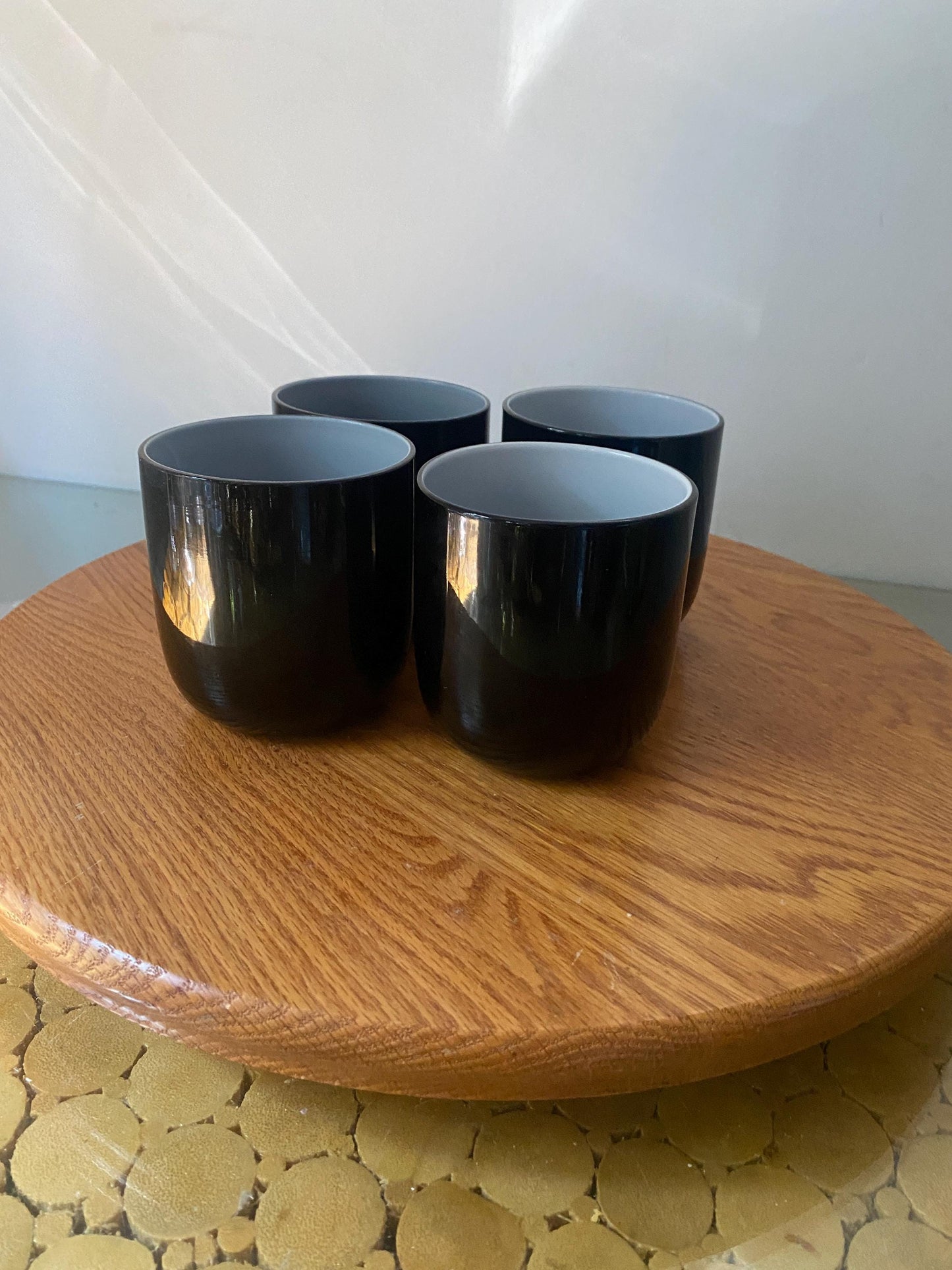 Retro Set of 4  Black and White Low Ball Glass Tumblers