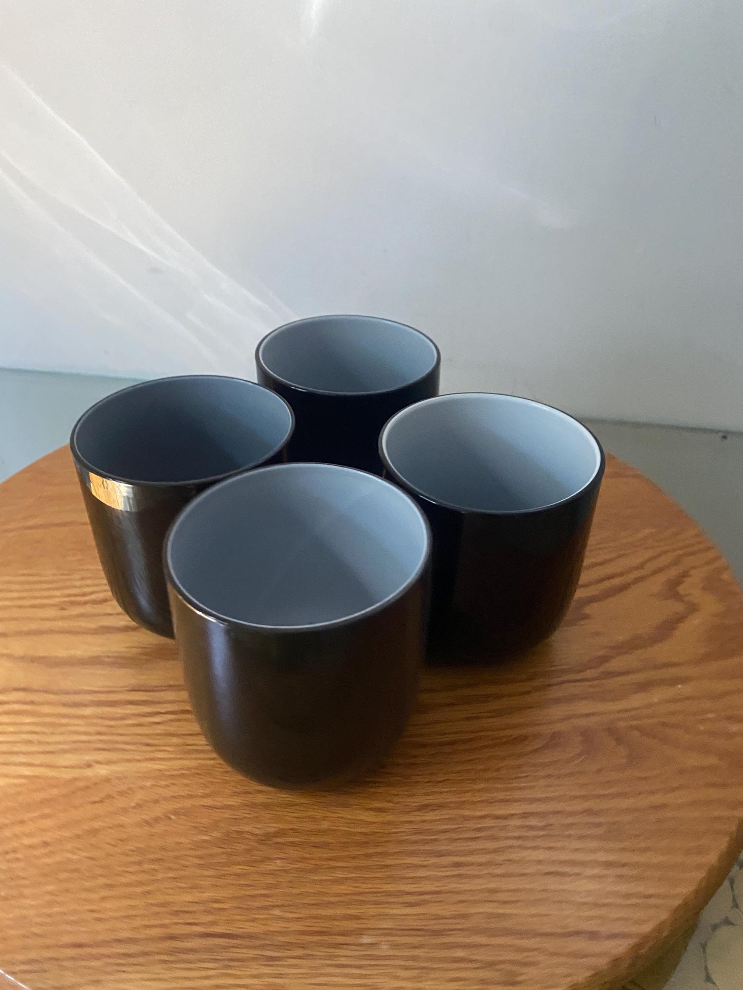 Retro Set of 4  Black and White Low Ball Glass Tumblers