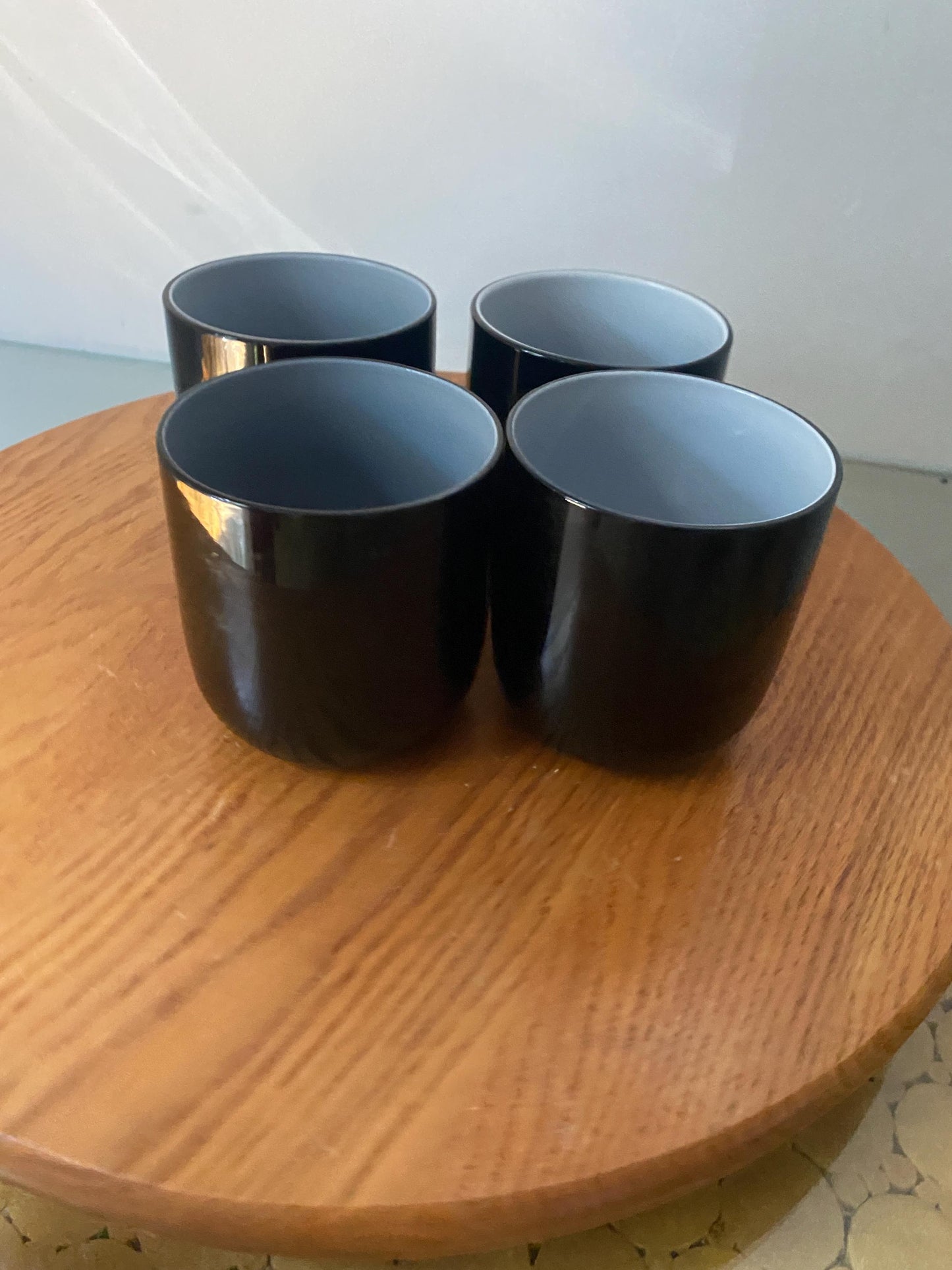 Retro Set of 4  Black and White Low Ball Glass Tumblers