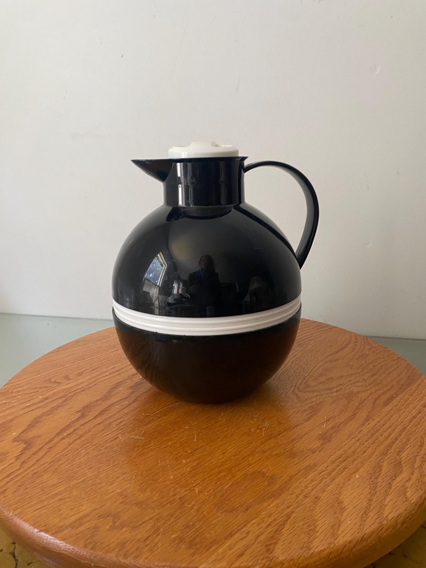 Retro Black and White Chubby Plastic Carafe with Glass Interior