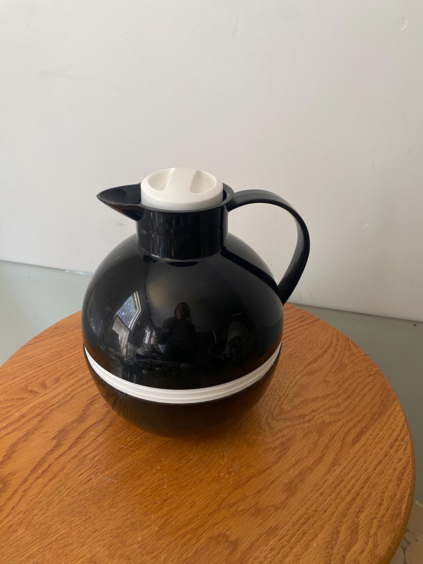 Retro Black and White Chubby Plastic Carafe with Glass Interior