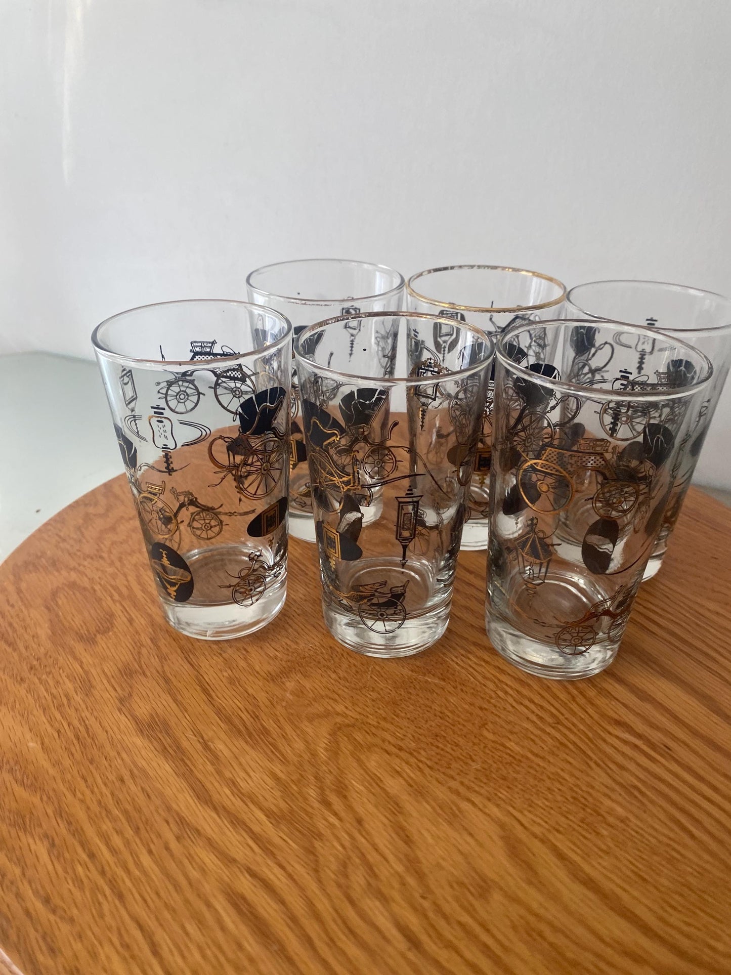 MCM Set of 6  Black and Gold Dominion Company Carriage Glass Tumblers