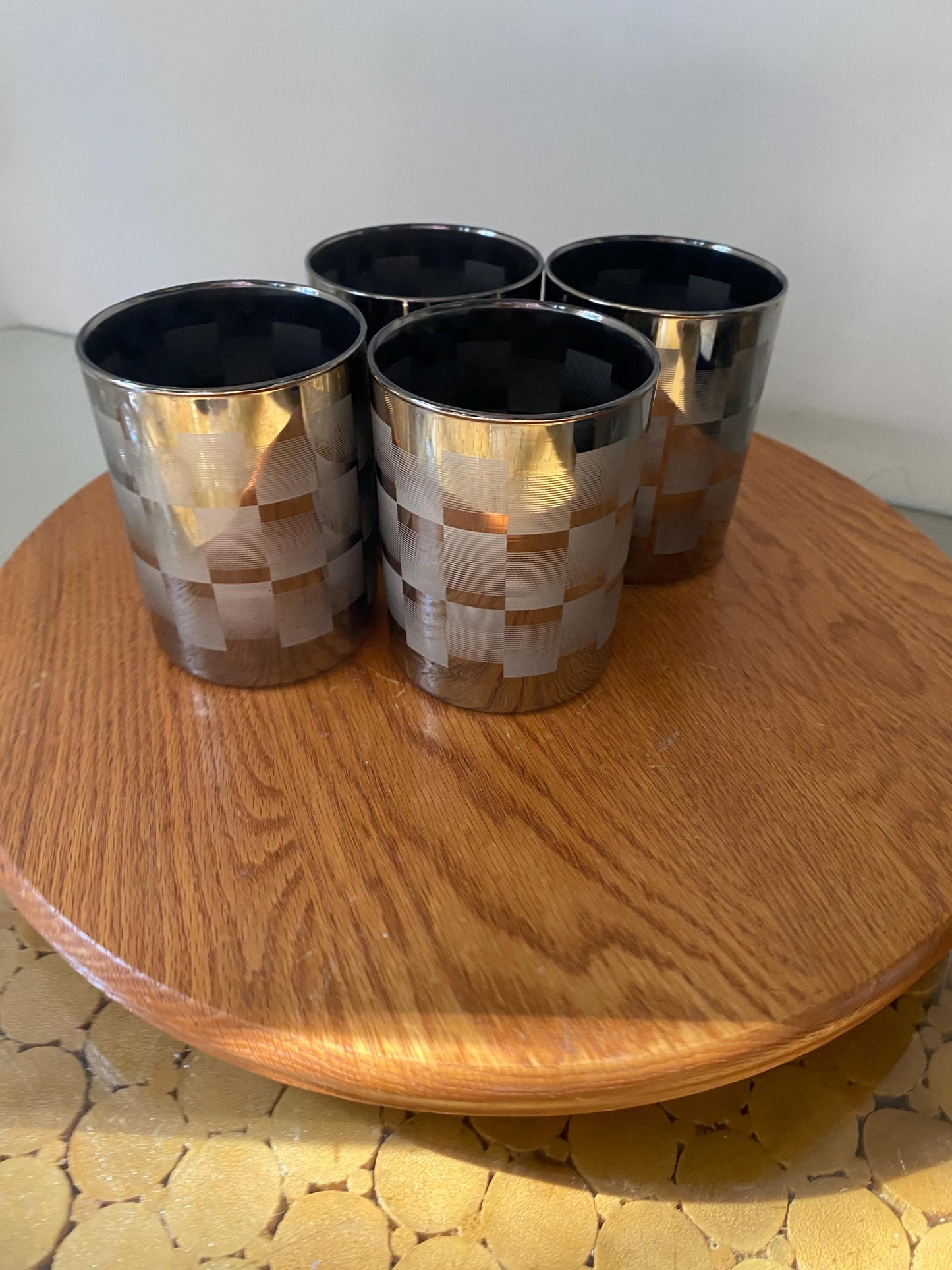 Set of 4 MCM Short Textured Silver Low Ball Tumblers