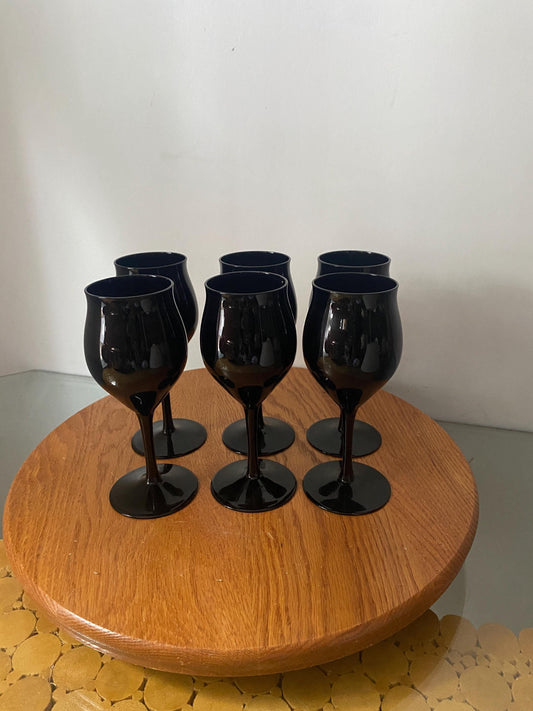 Set of 6 Vintage Black Libbey Wine Glasses