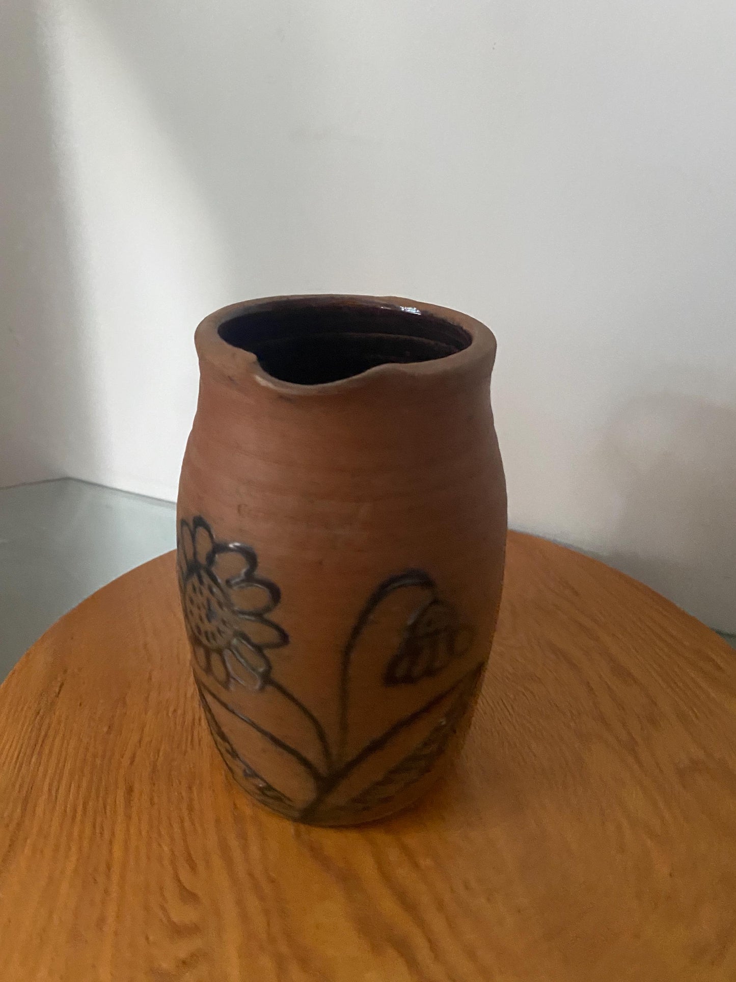 Hand Painted Vintage Terra Cotta Pottery Pitcher