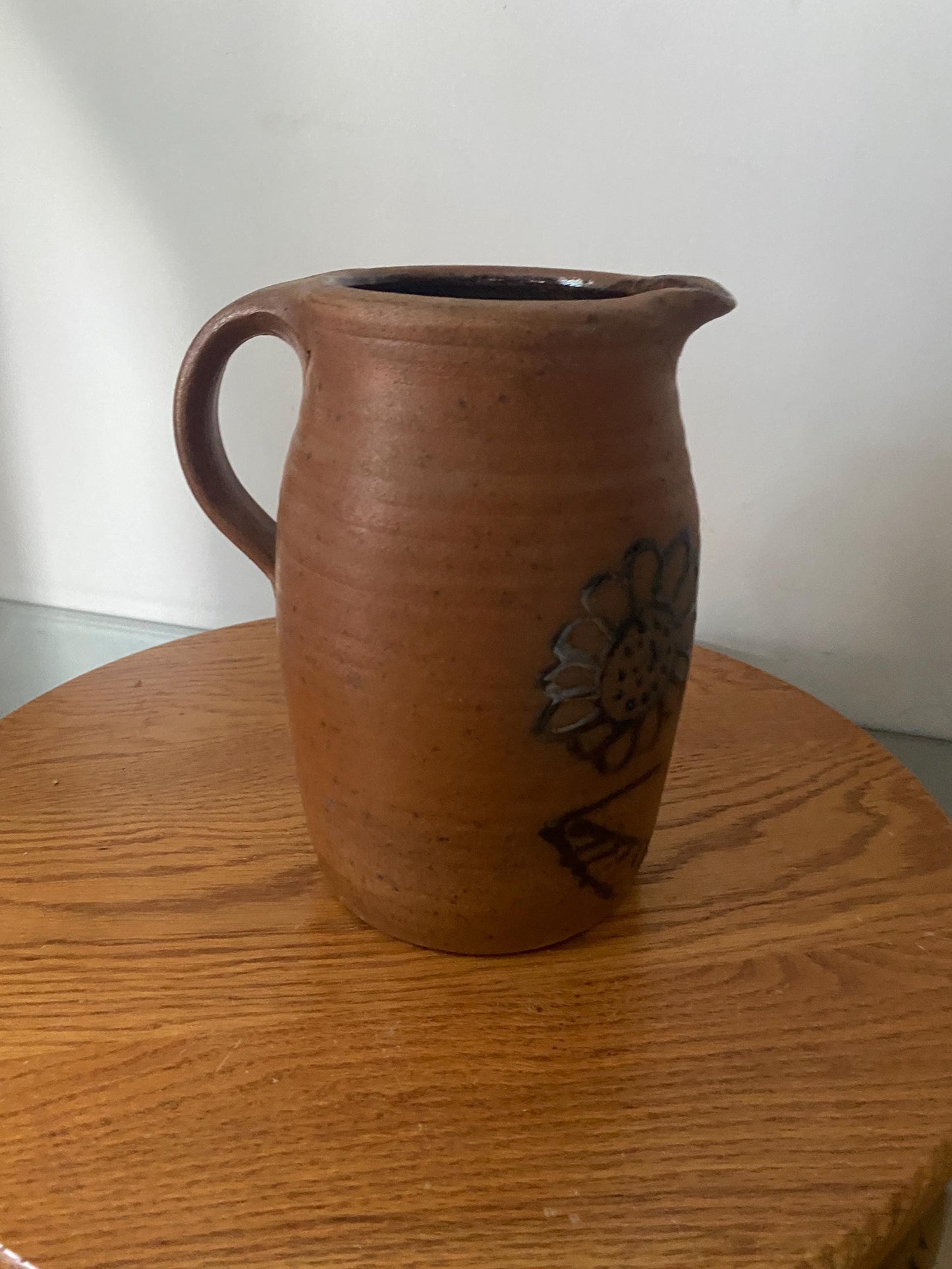 Hand Painted Vintage Terra Cotta Pottery Pitcher