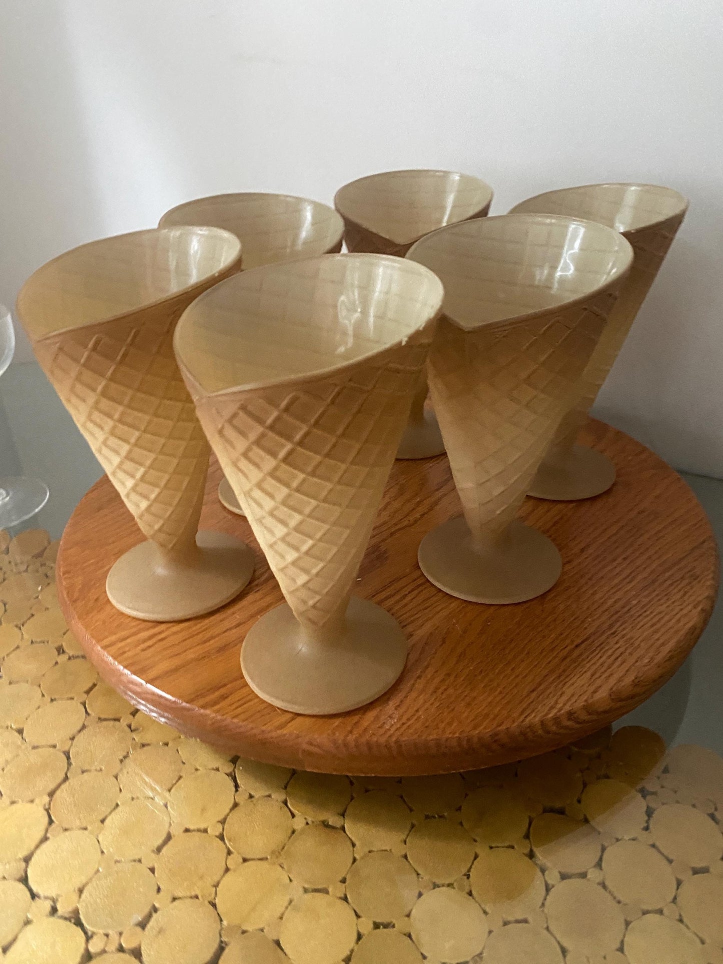 Vintage Set of 6 Waffle Cone Glass Dessert Cups Made In Italy
