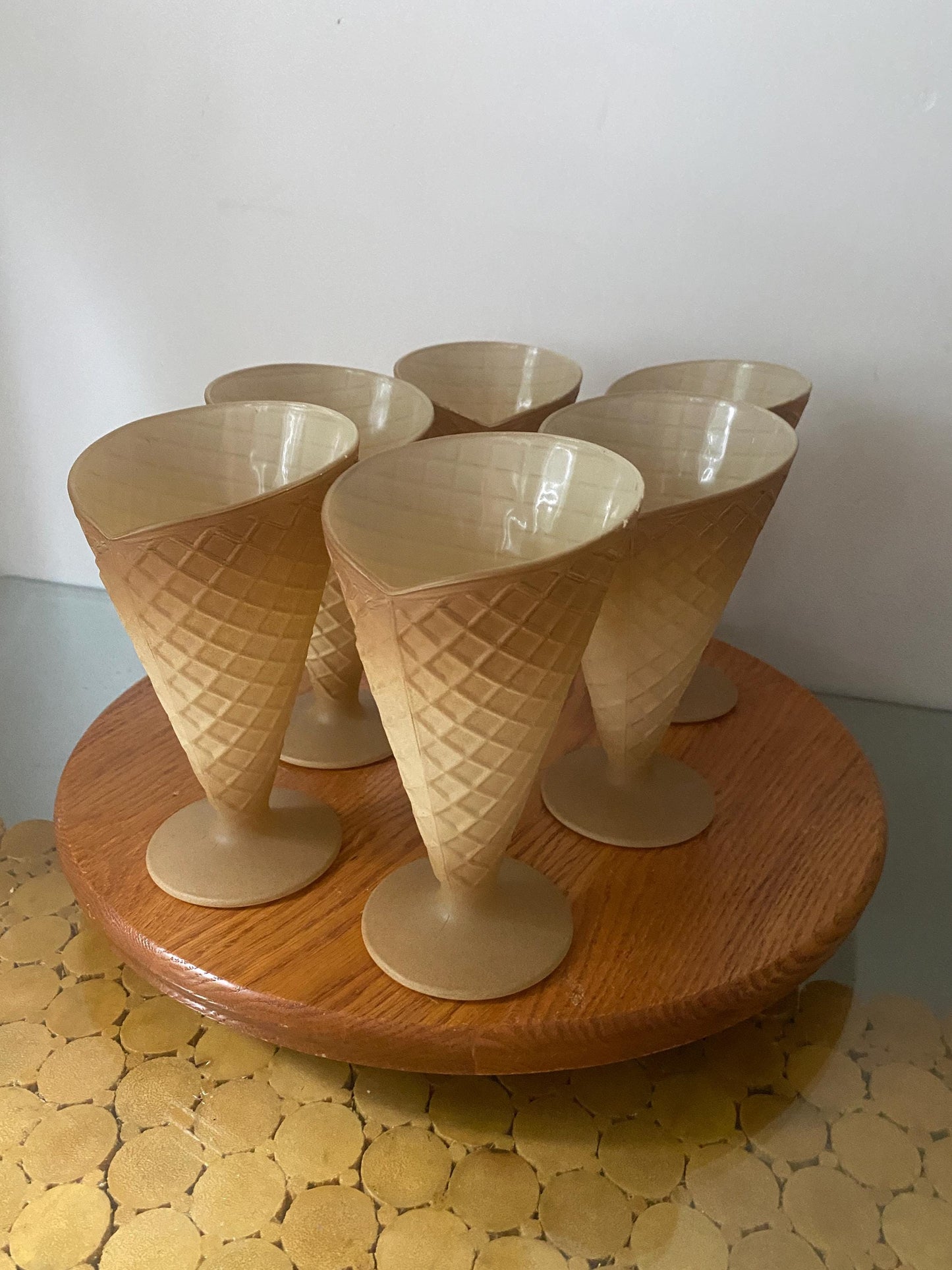 Vintage Set of 6 Waffle Cone Glass Dessert Cups Made In Italy