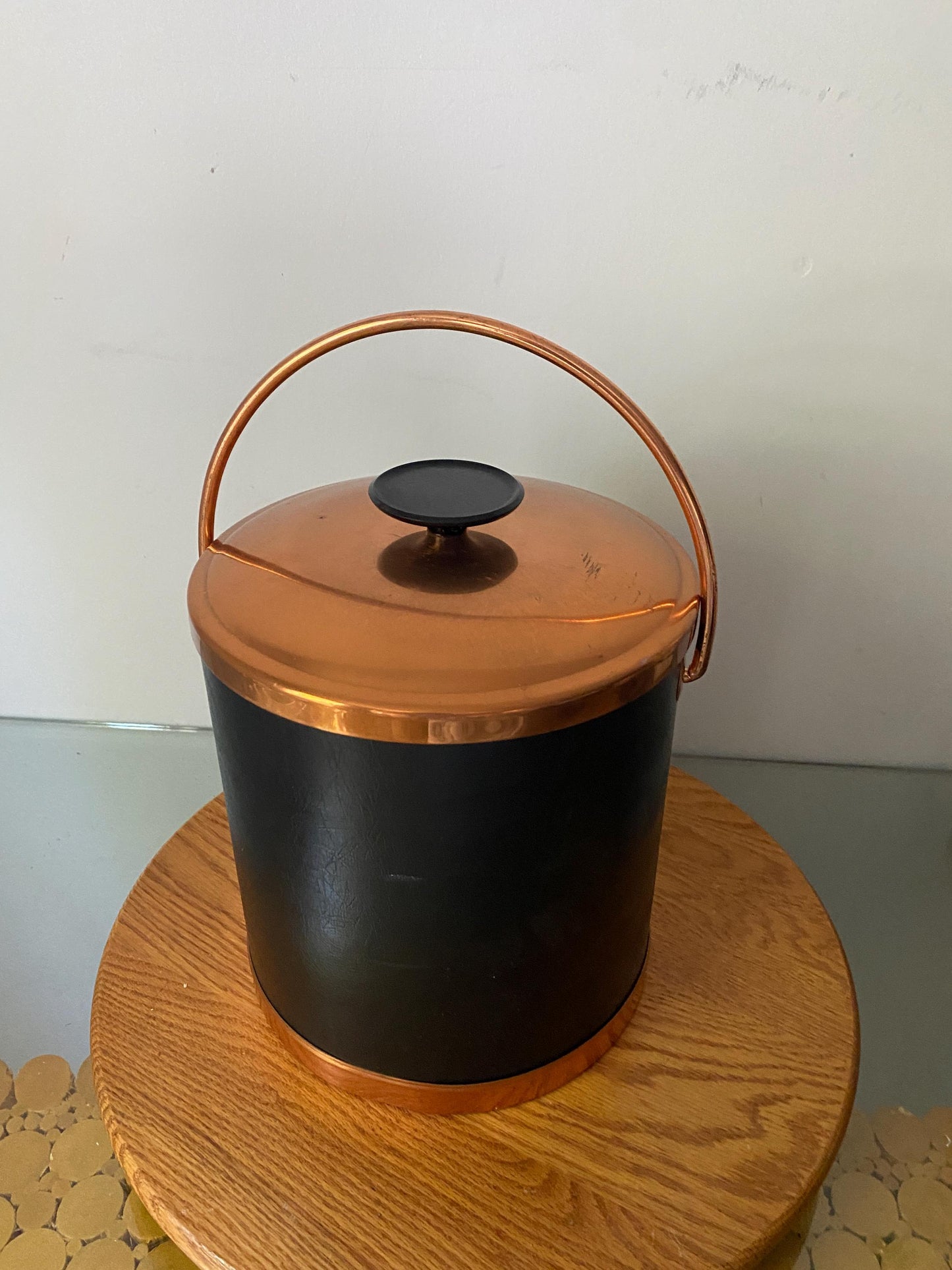 MCM Black  Vinyl Ice Bucket with Copper with Copper Tongs