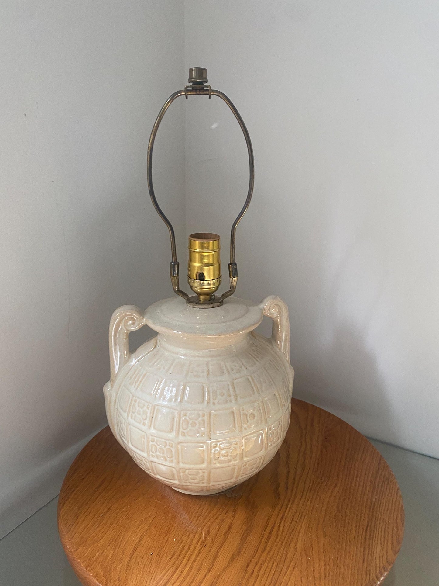 Vintage Medium Cream Double Handle Ceramic Table Lamp No Shade