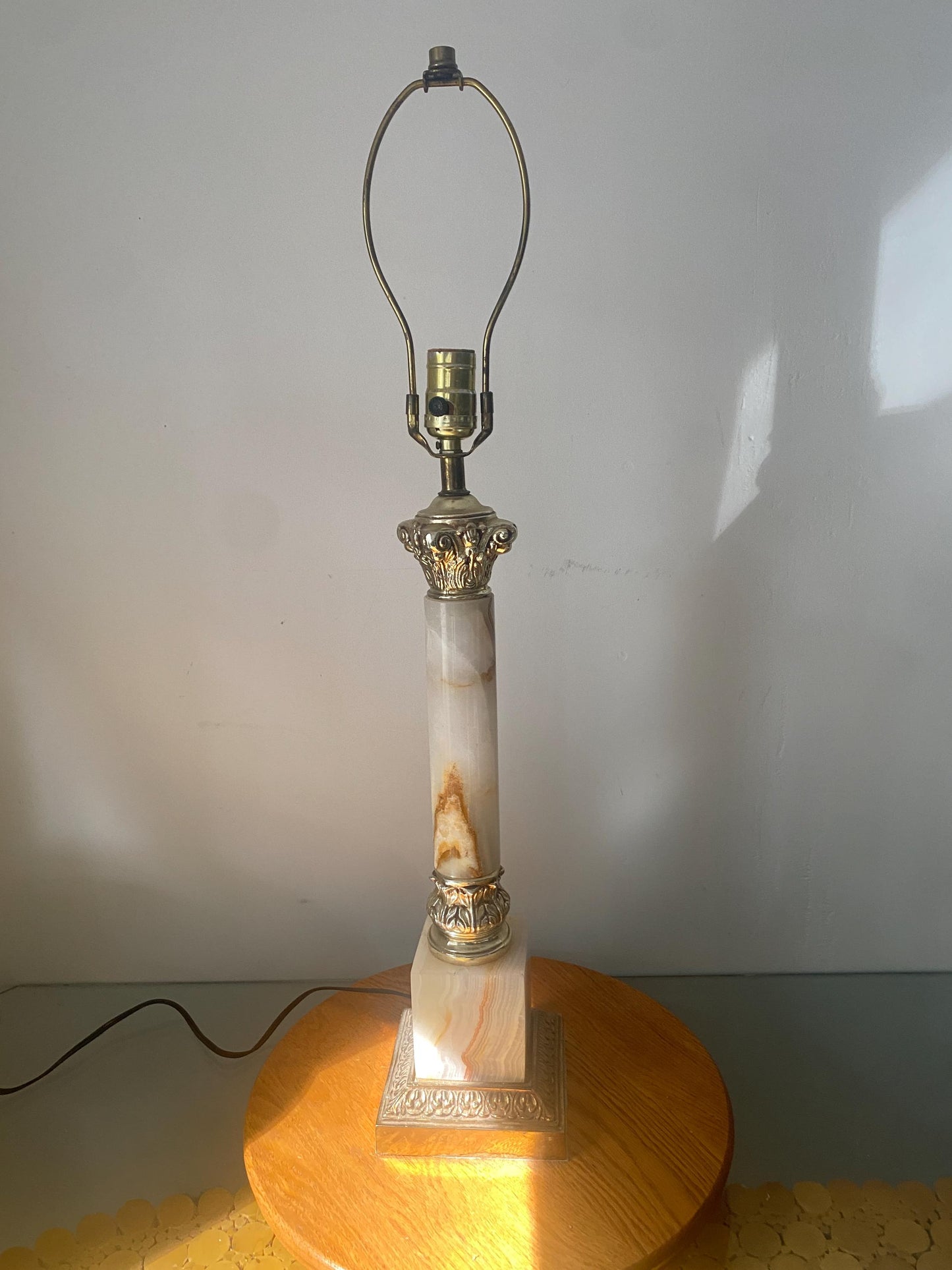 MCM Neoclassical Onyx Marble Table Lamp No Shade