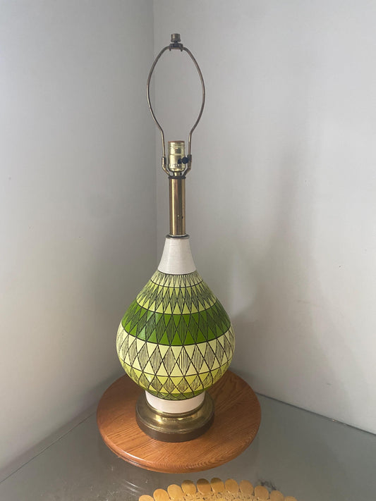 MCM Freshly Painted Quartite Creative Corp Green Chalkware Lamp No Shade