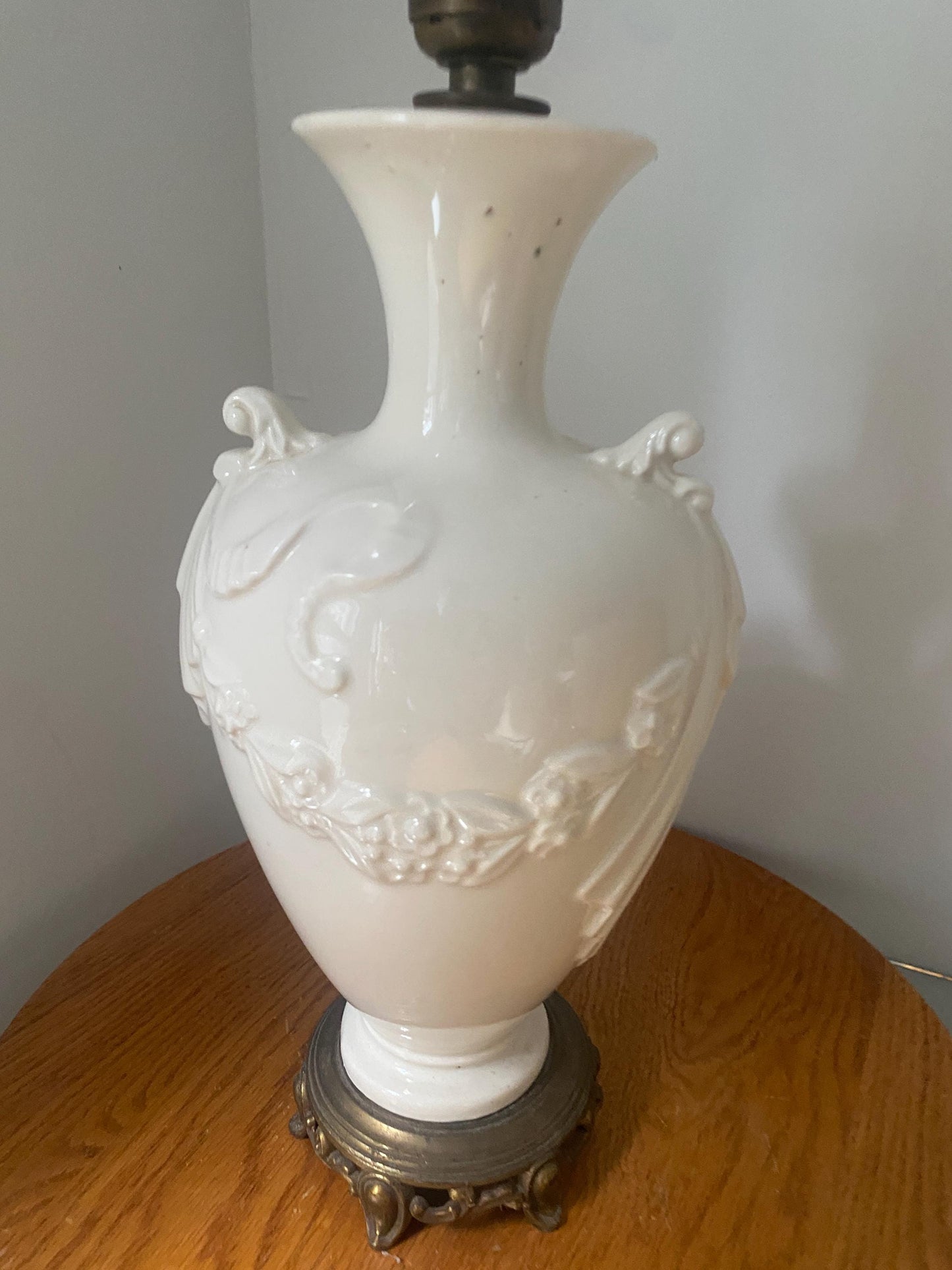 Antique Cream Ceramic Lamp with Brass Base No Shade Included