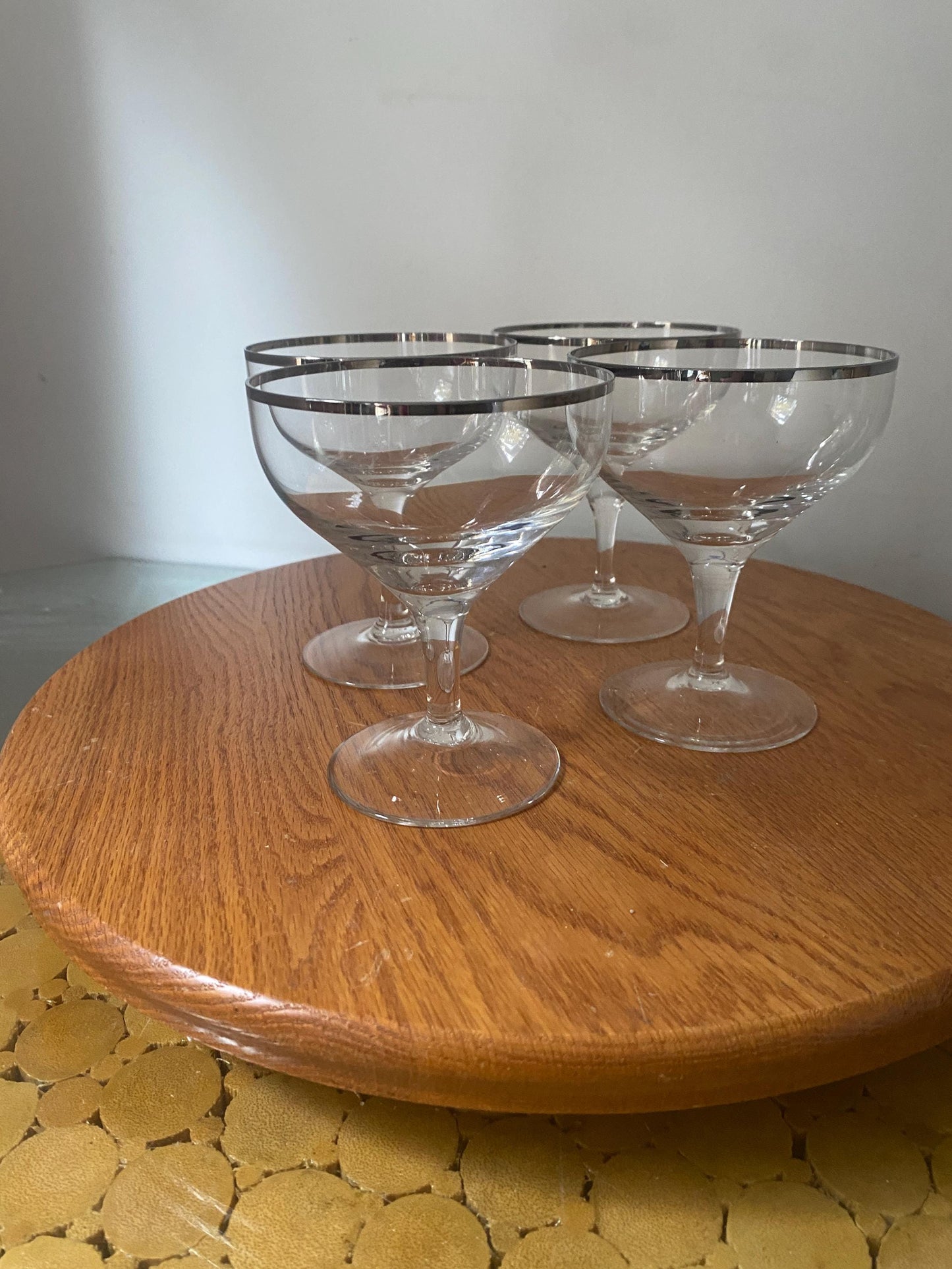 Vintage Set of 4 Forest Silver Rimmed Champagne Glasses Made in Germany