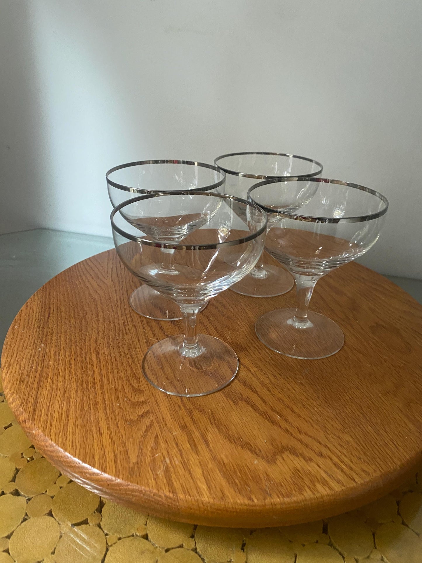 Vintage Set of 4 Forest Silver Rimmed Champagne Glasses Made in Germany