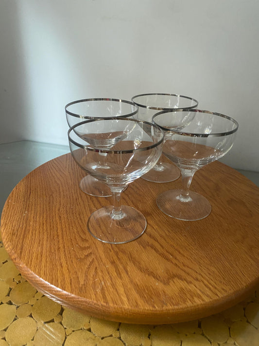 Vintage Set of 4 Forest Silver Rimmed Champagne Glasses Made in Germany