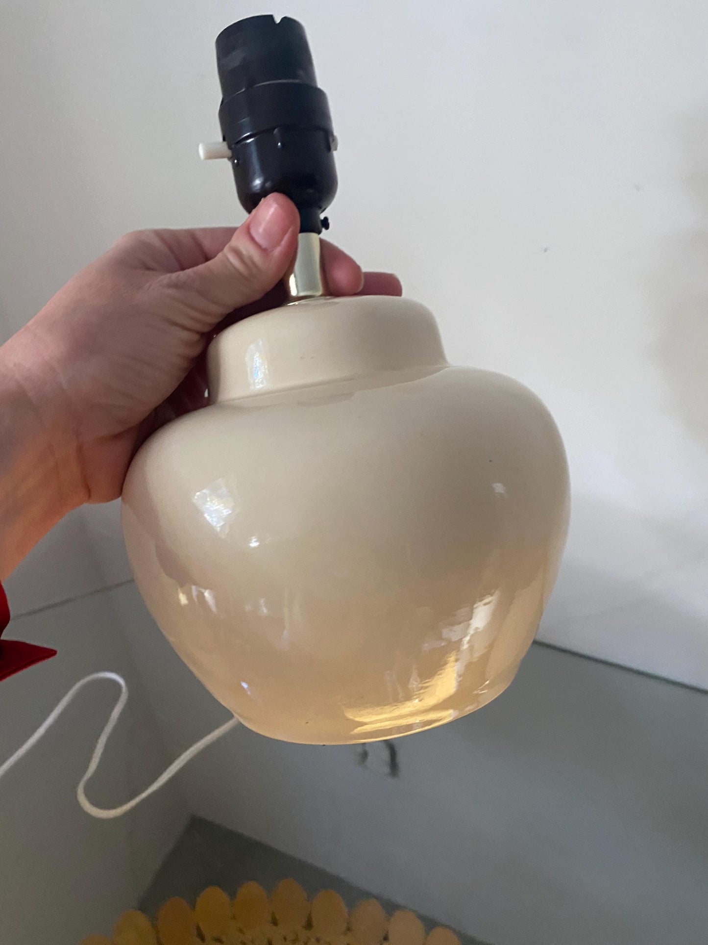 Small Vintage Cream Pottery Lamp No Shade