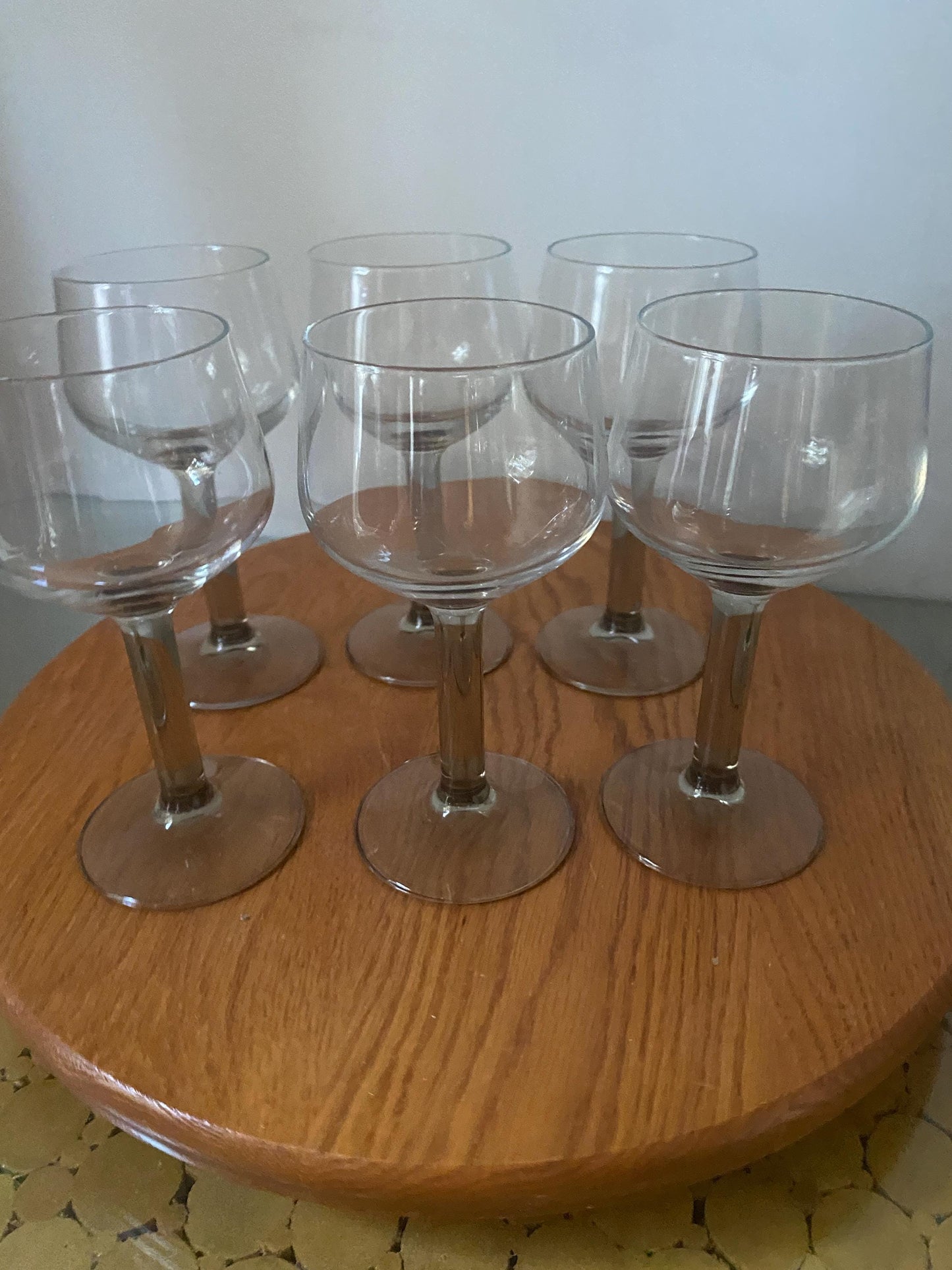 Retro Set of 6 Smokey Gray Stem Wine Glasses