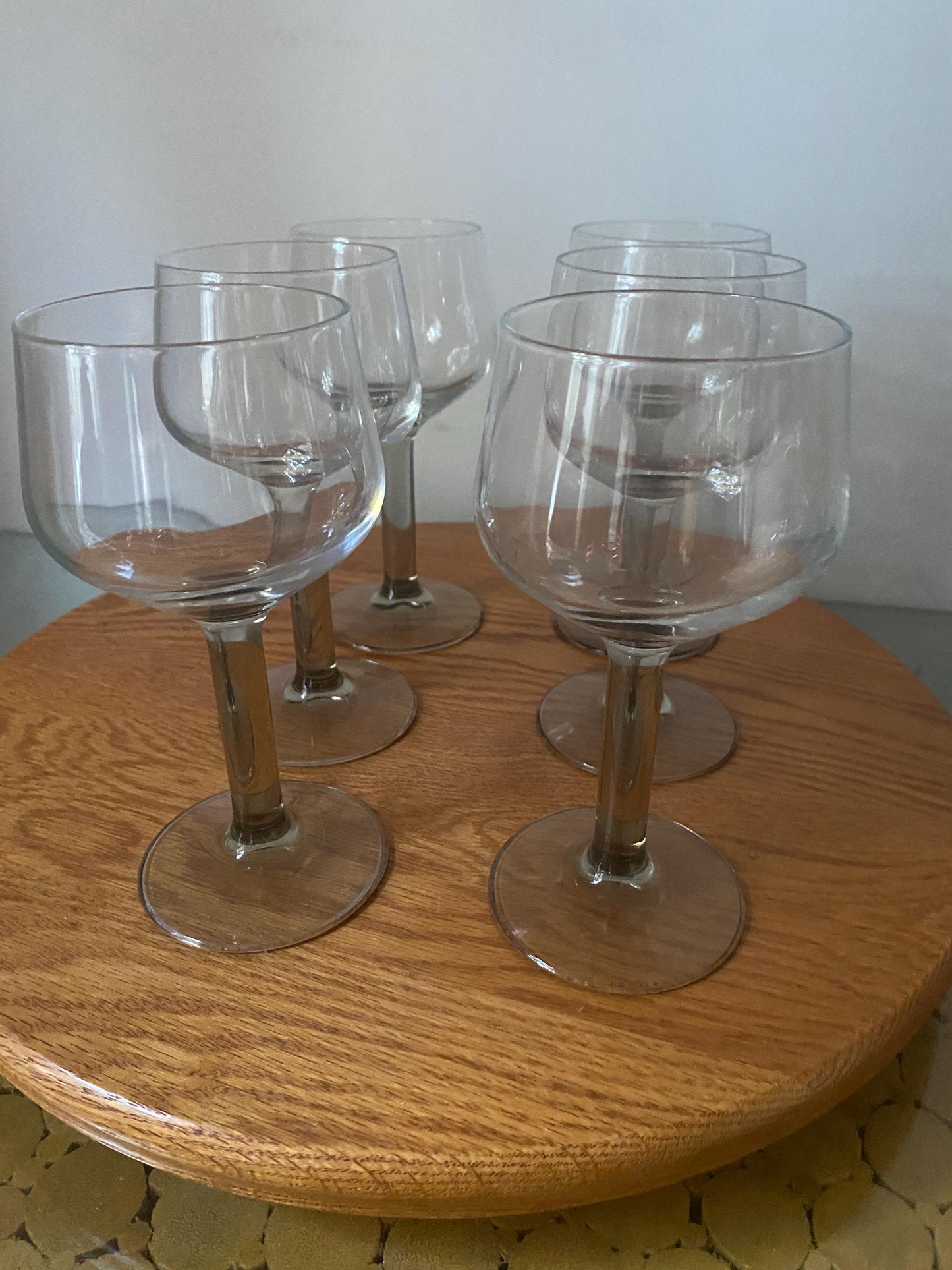 Retro Set of 6 Smokey Gray Stem Wine Glasses