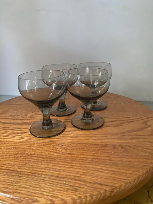 Set of 4 MCM Short Smokey Gray Liqueurs Glasses