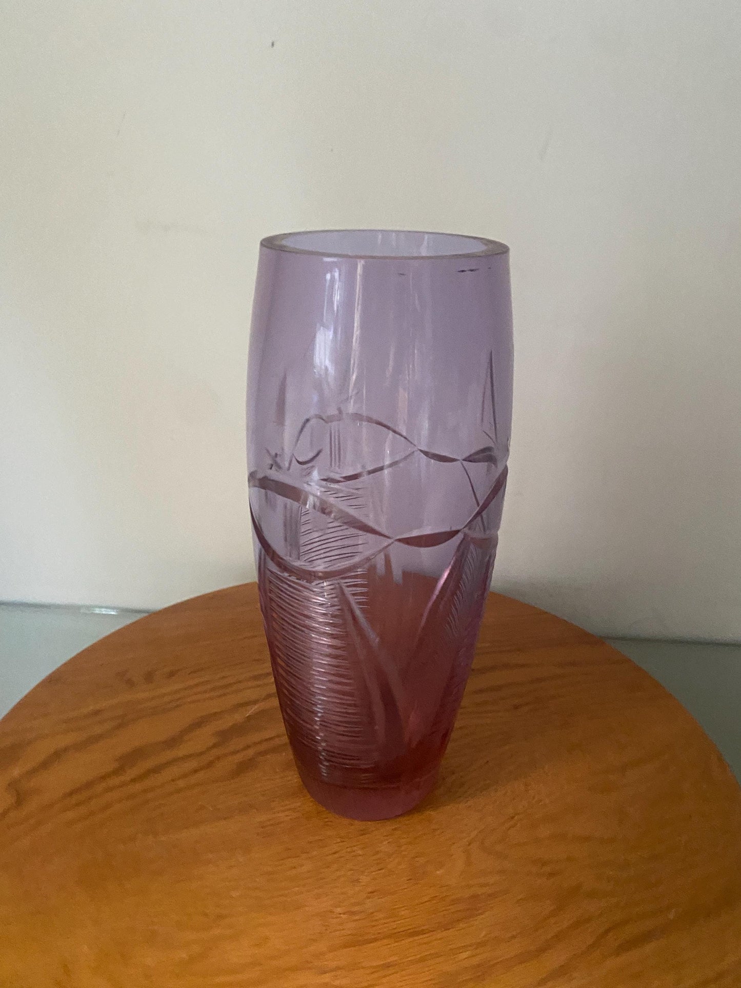 Vintage Clear Violet Etched Glass Vase