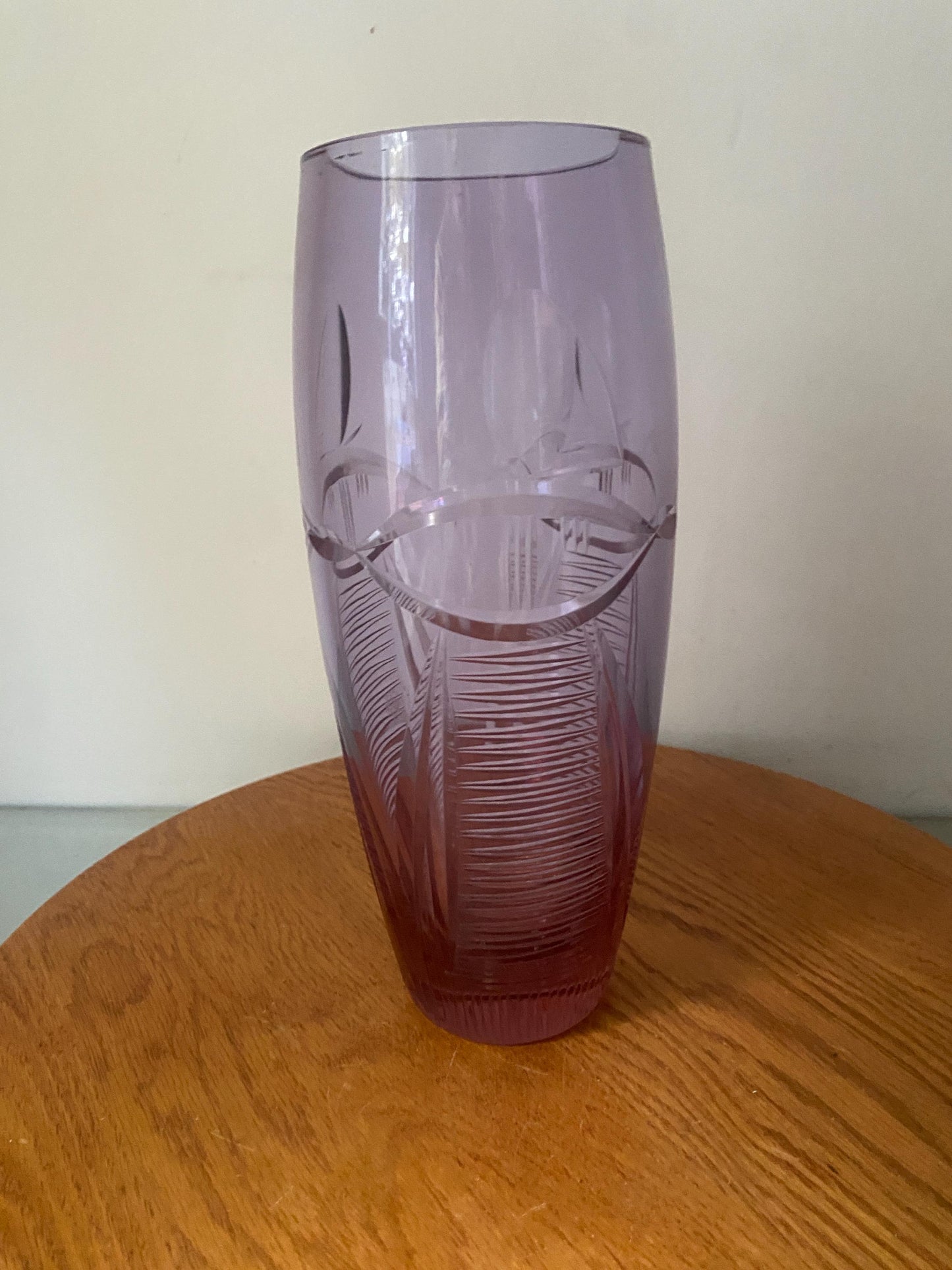 Vintage Clear Violet Etched Glass Vase
