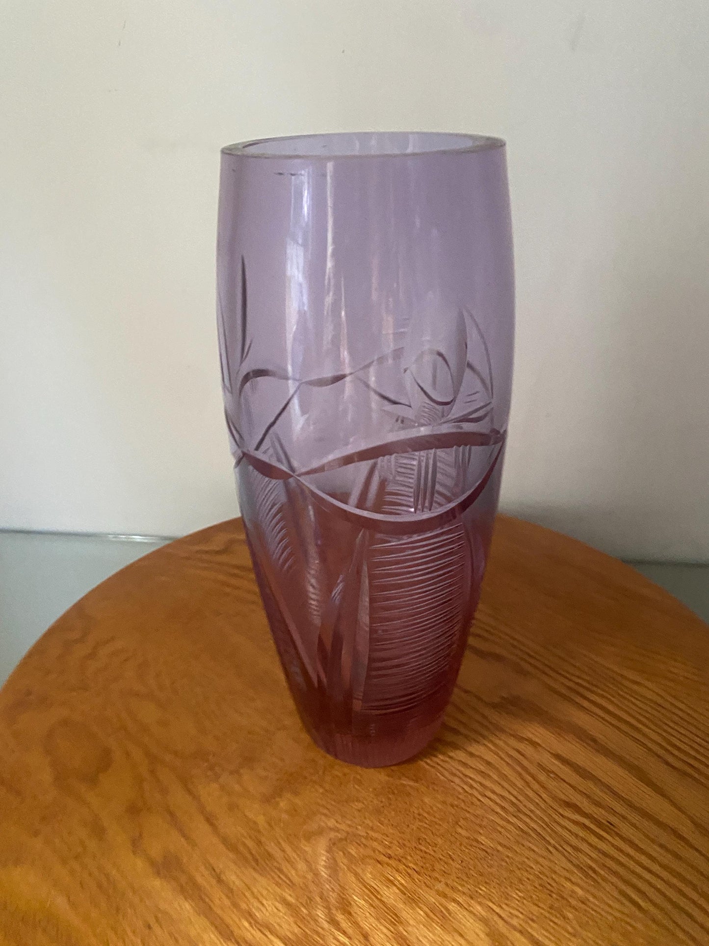 Vintage Clear Violet Etched Glass Vase
