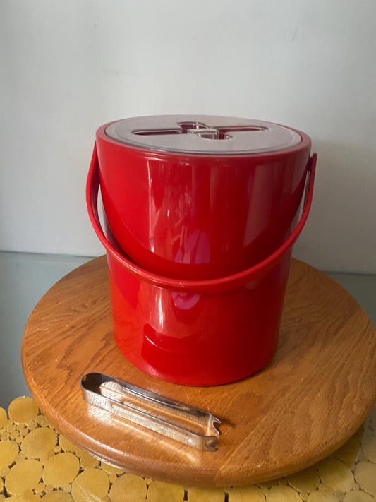 Retro Red Plastic Ice Bucket Made in Taiwan