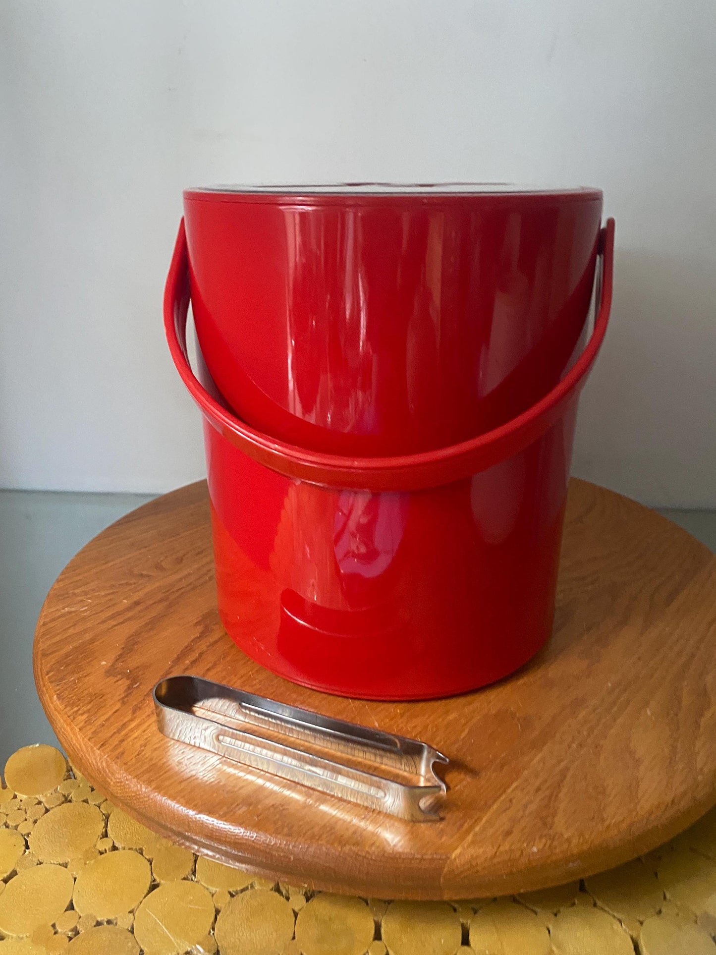Retro Red Plastic Ice Bucket Made in Taiwan