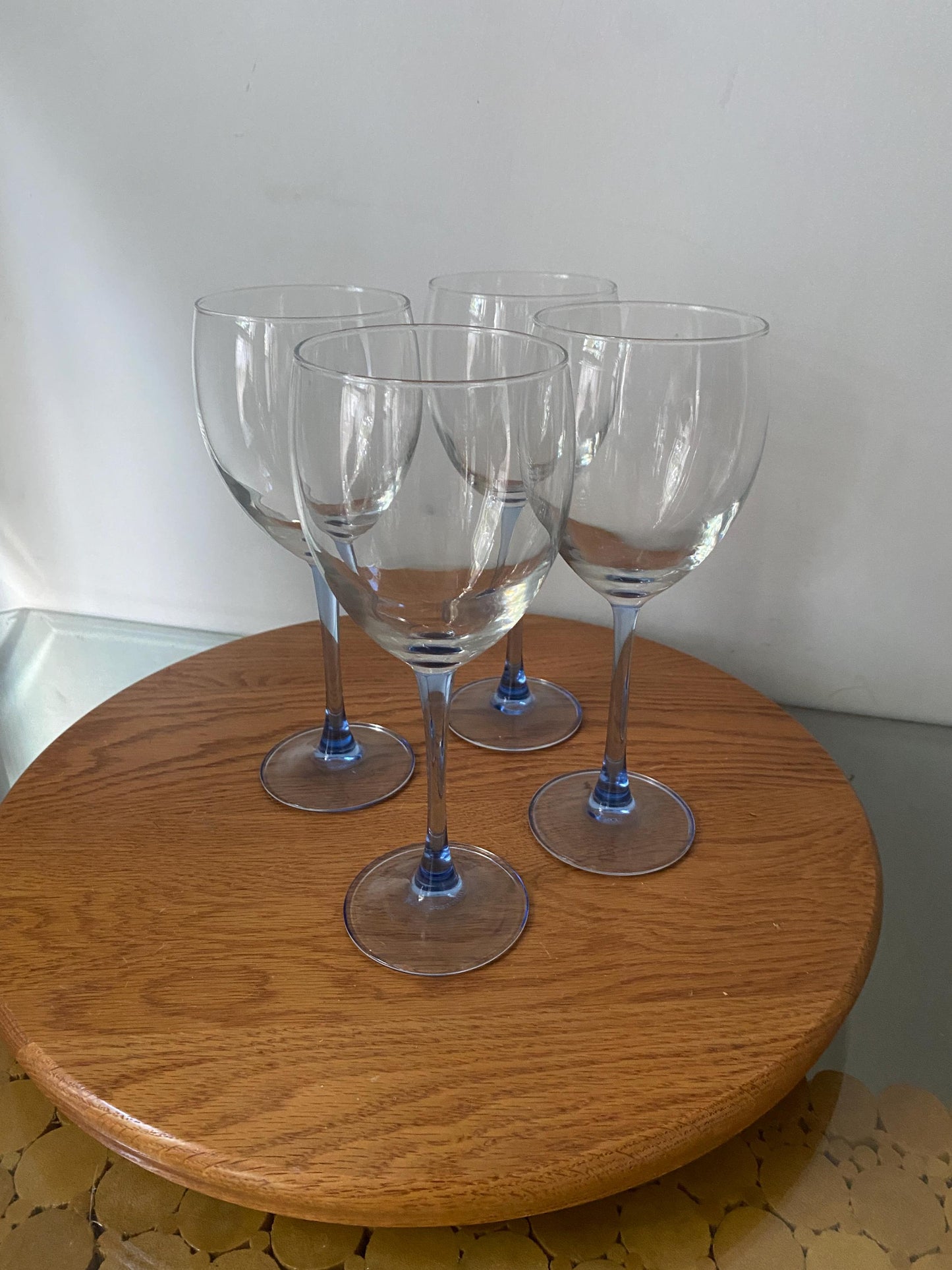 Set of 4 Retro Red Wine Light Blue Stem Luminarc Wine Glasses Made in France
