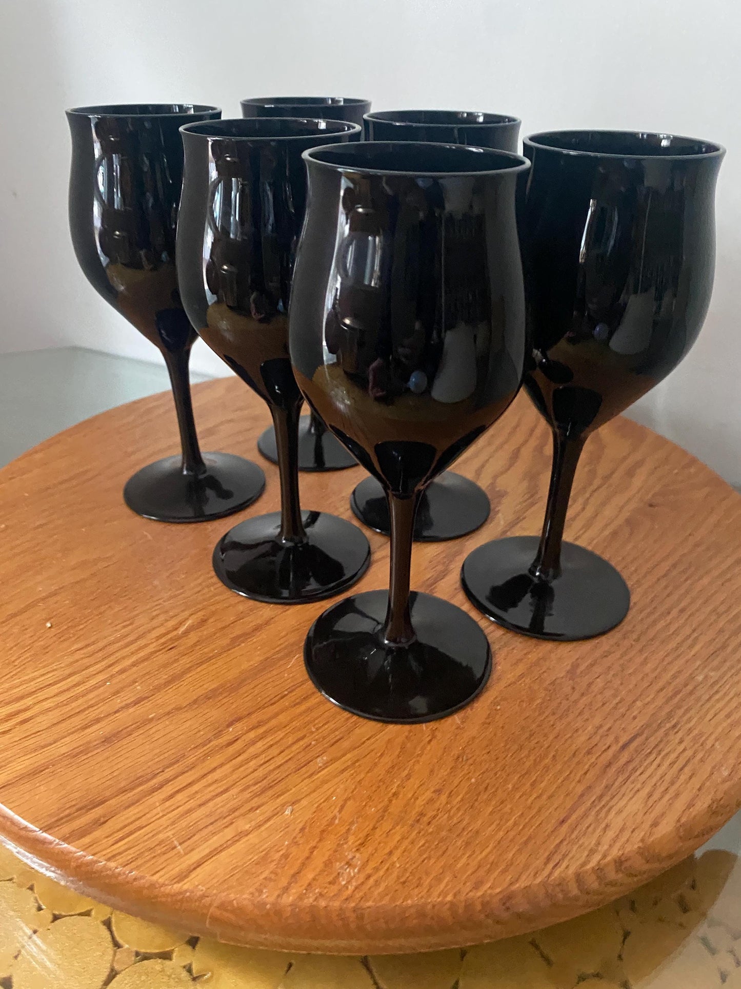 Set of 6 Vintage Black Libbey Wine Glasses