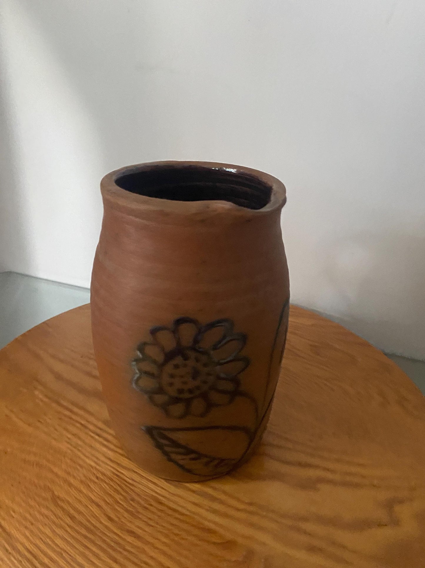 Hand Painted Vintage Terra Cotta Pottery Pitcher