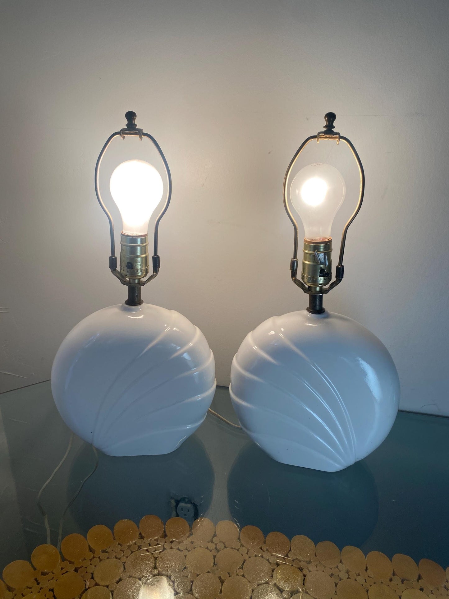 Pair of Medium Retro Bright White Ceramic Table Lamp No Shades