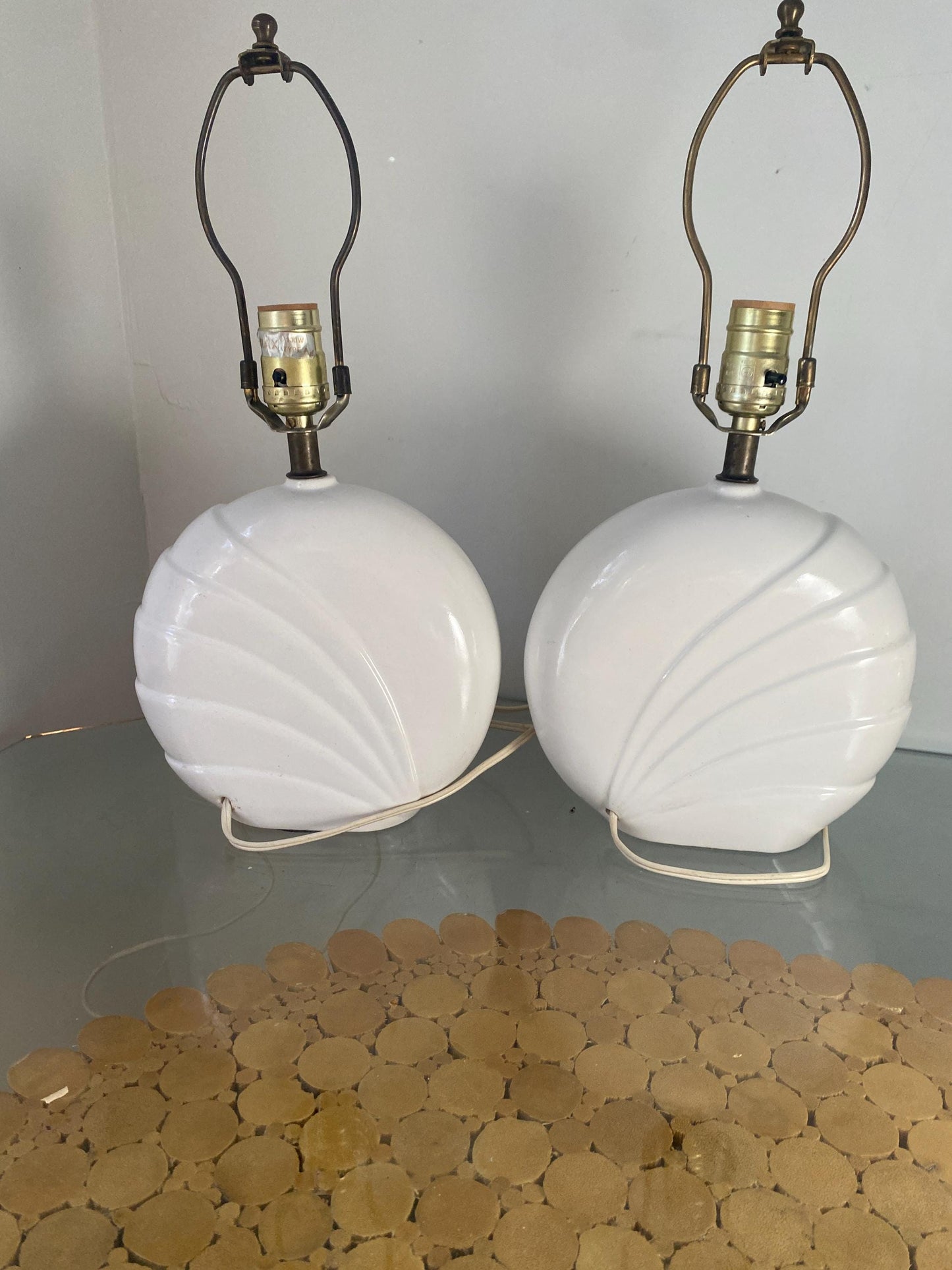 Pair of Medium Retro Bright White Ceramic Table Lamp No Shades
