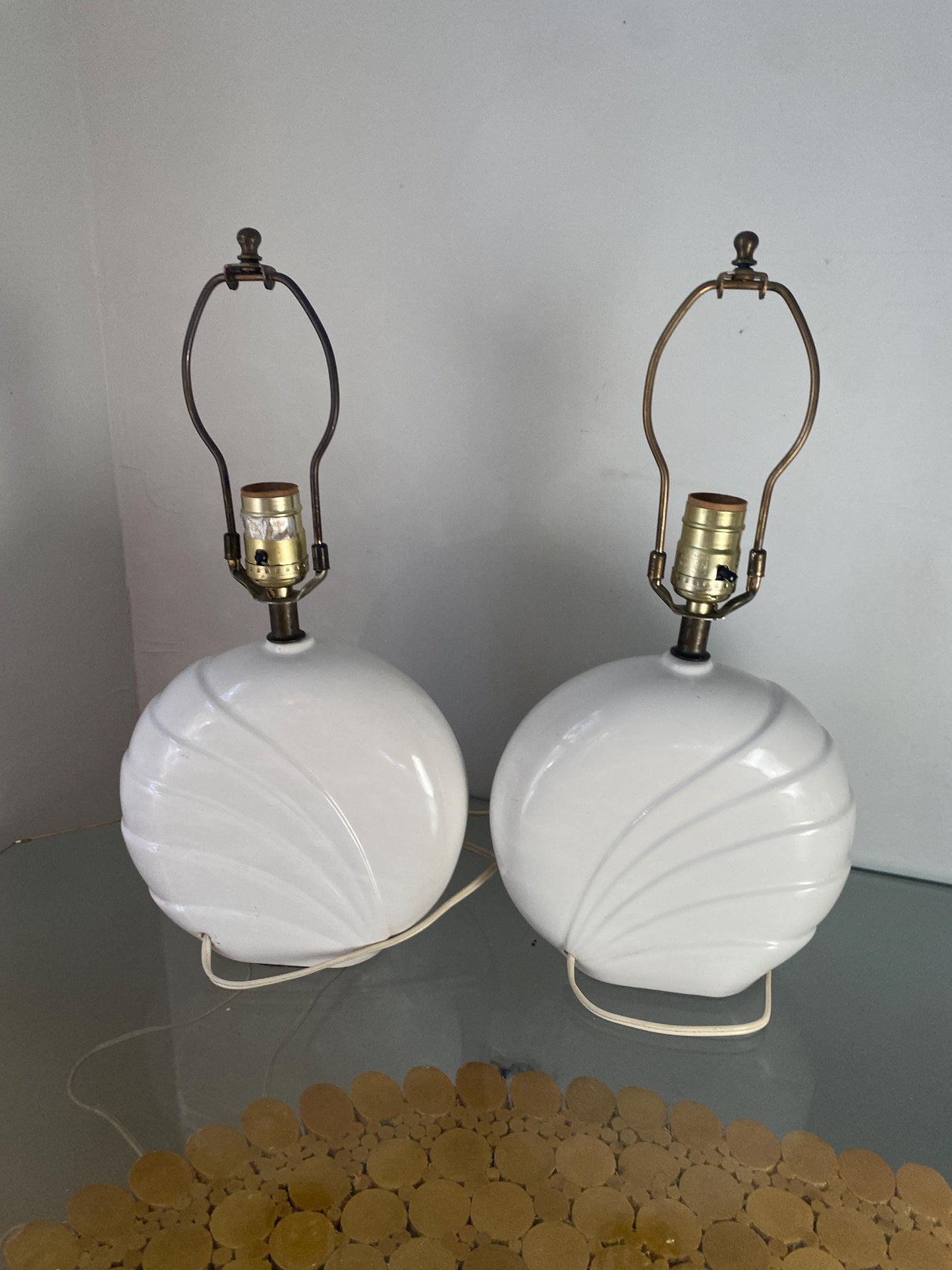 Pair of Medium Retro Bright White Ceramic Table Lamp No Shades