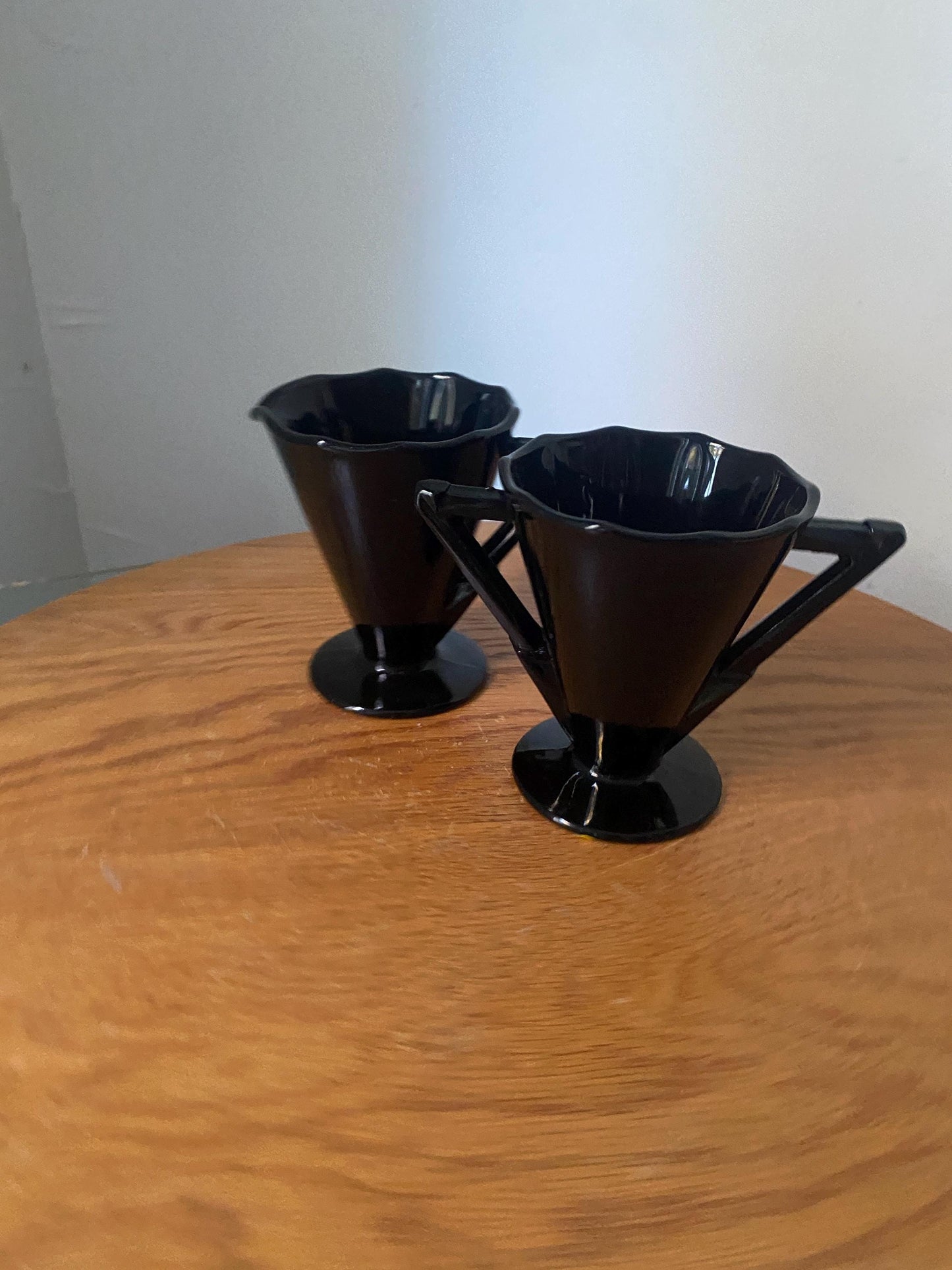 Vintage Pair of Ameythst Black Glass Cream and Sugar Set