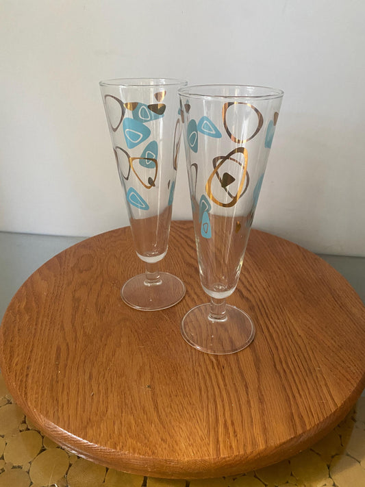 Pair of MCM Federal Atomic Amoeba Boomerang Pilsner Glasses